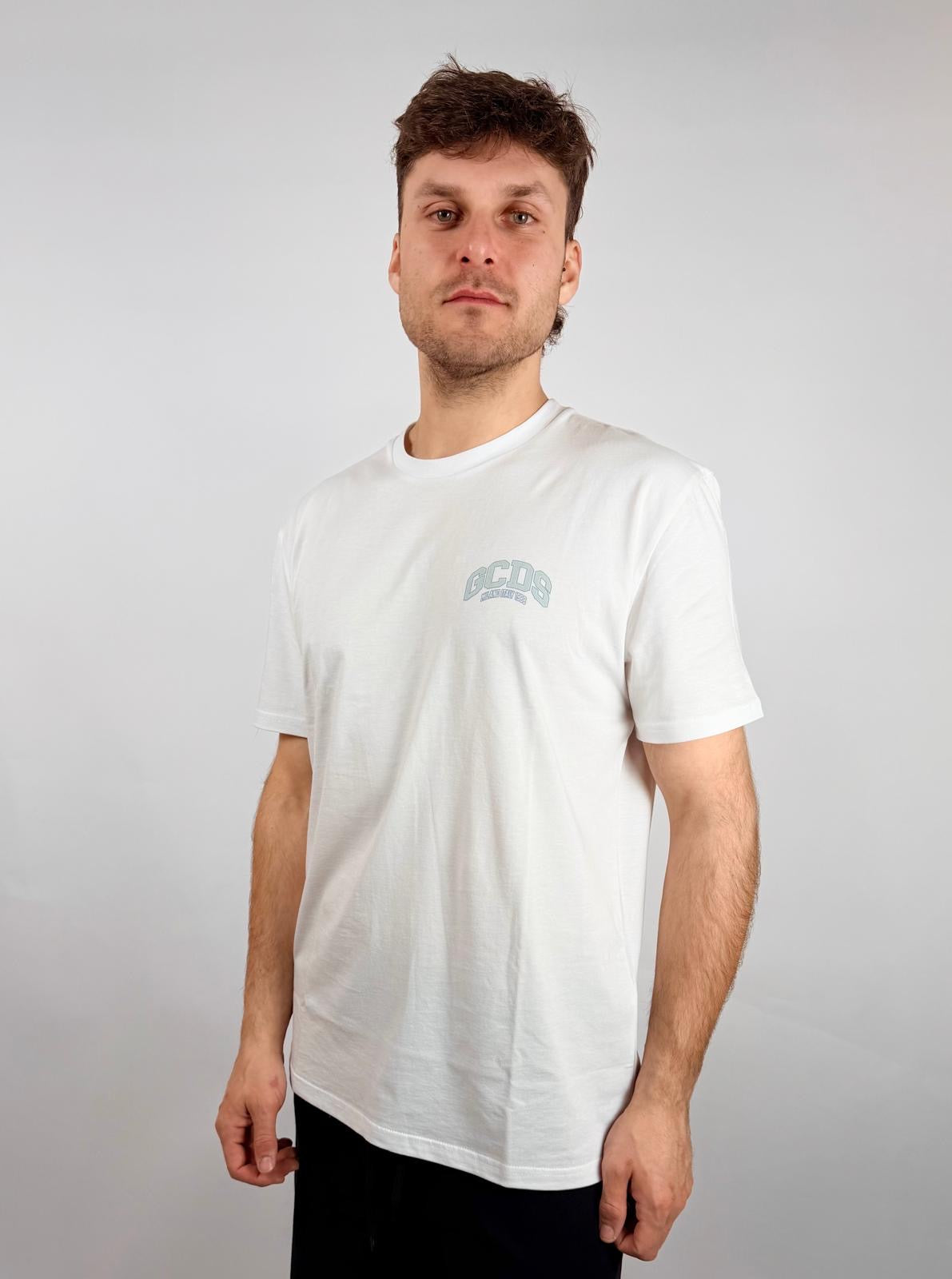 T-shirt Essential Logo, Bianco/Verde Acqua - GCDS