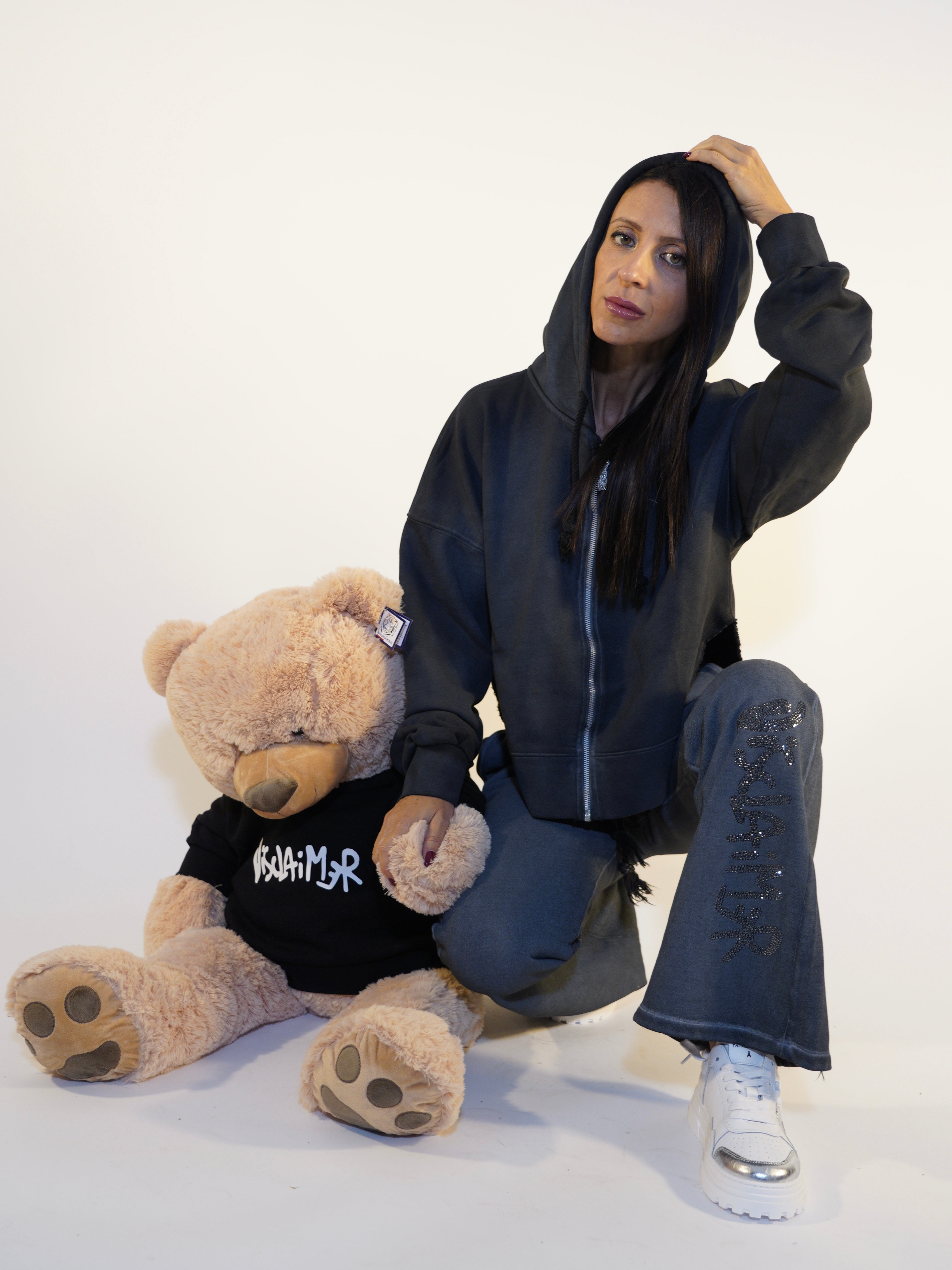 Hoodie Strass Zip, Grey - Disclaimer