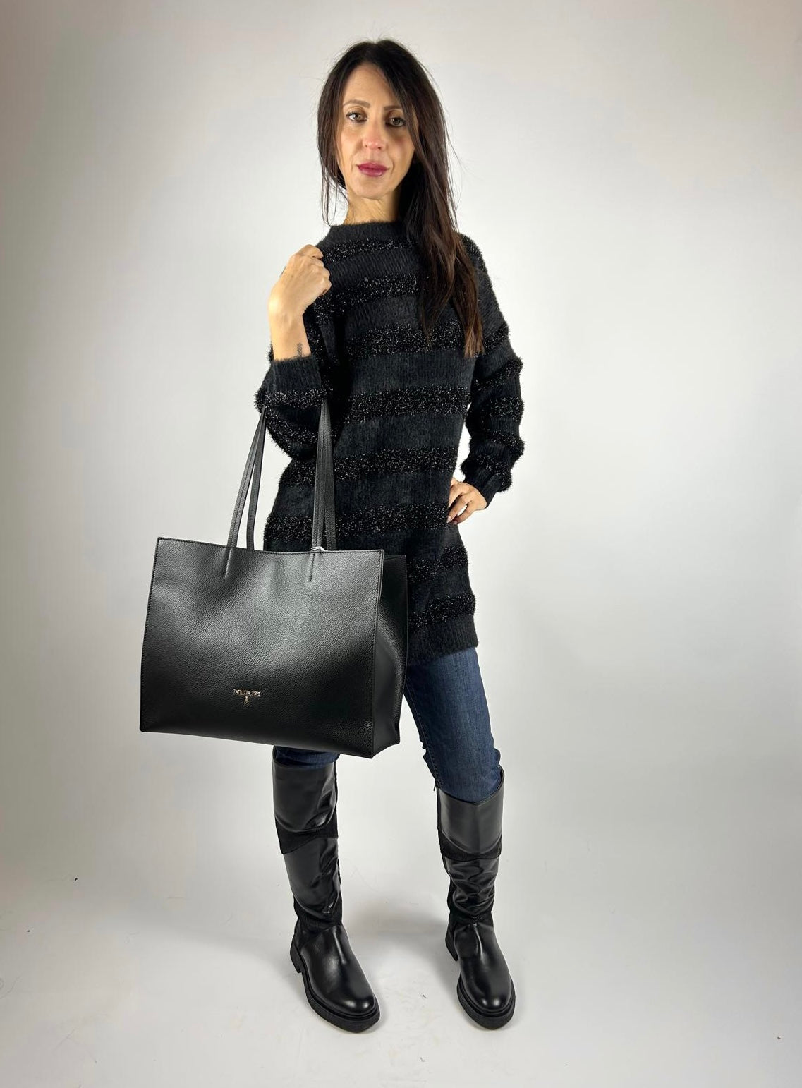 Abito Maglione Maxi, Nero - White Wise