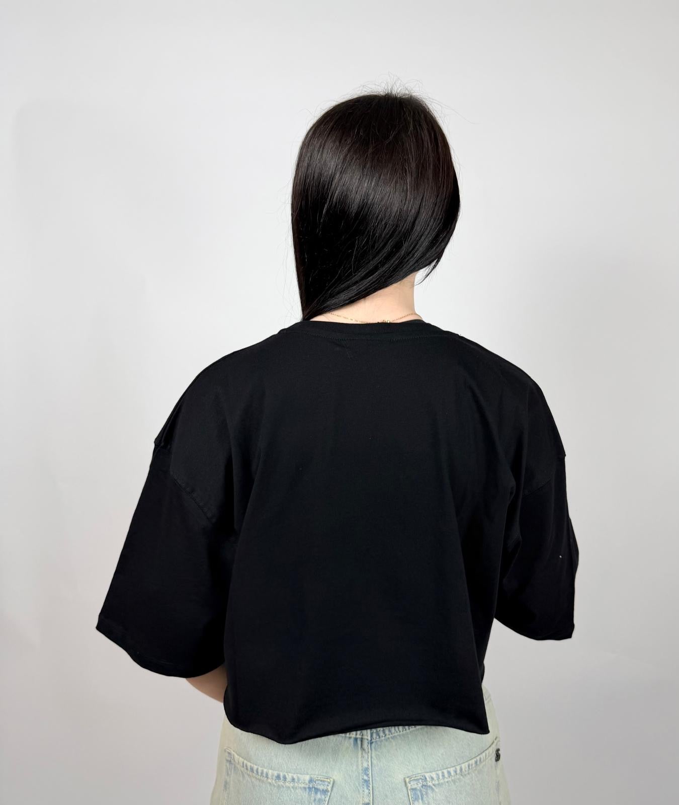 T-shirt Crop Strass, Nero - Disclaimer