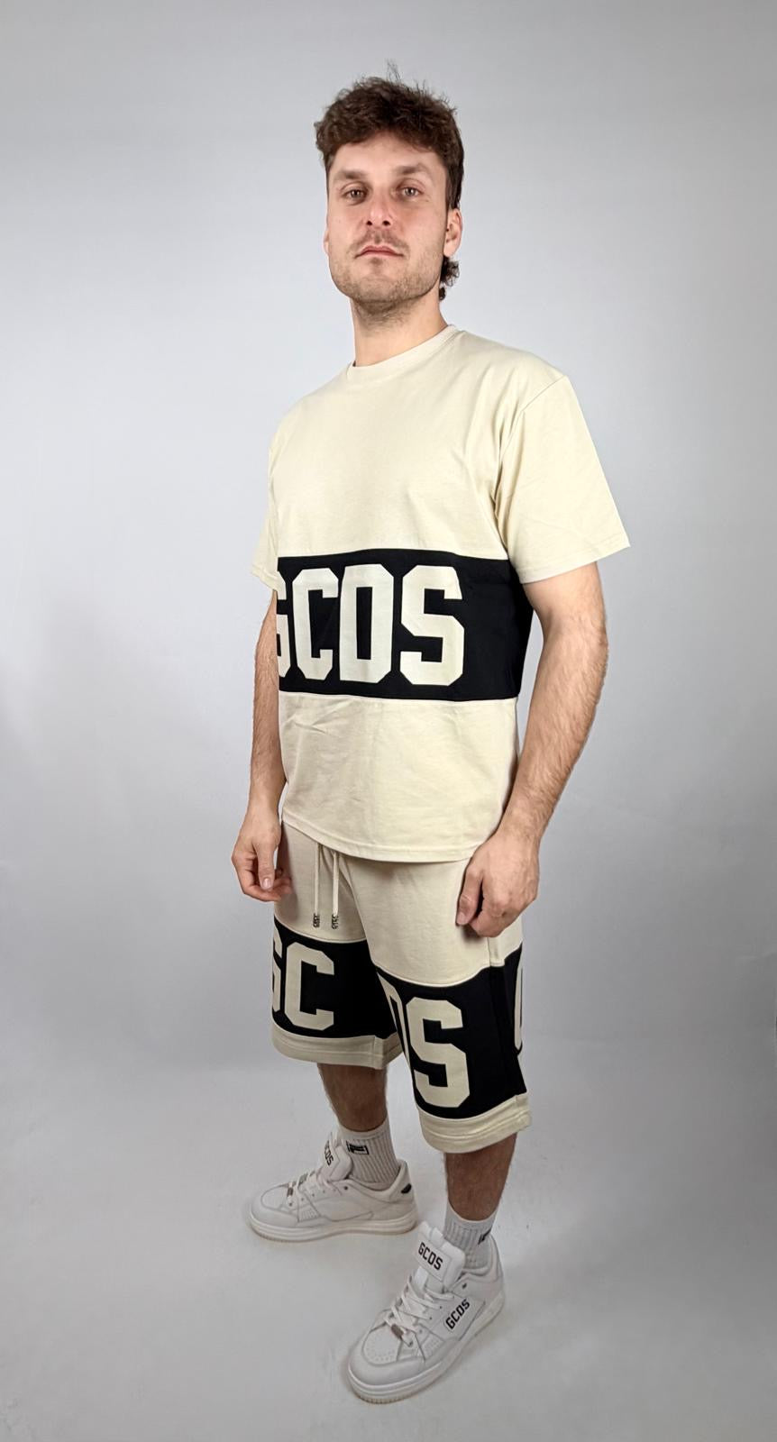 T-shirt Band Logo Oversize, Beige/Nero - GCDS