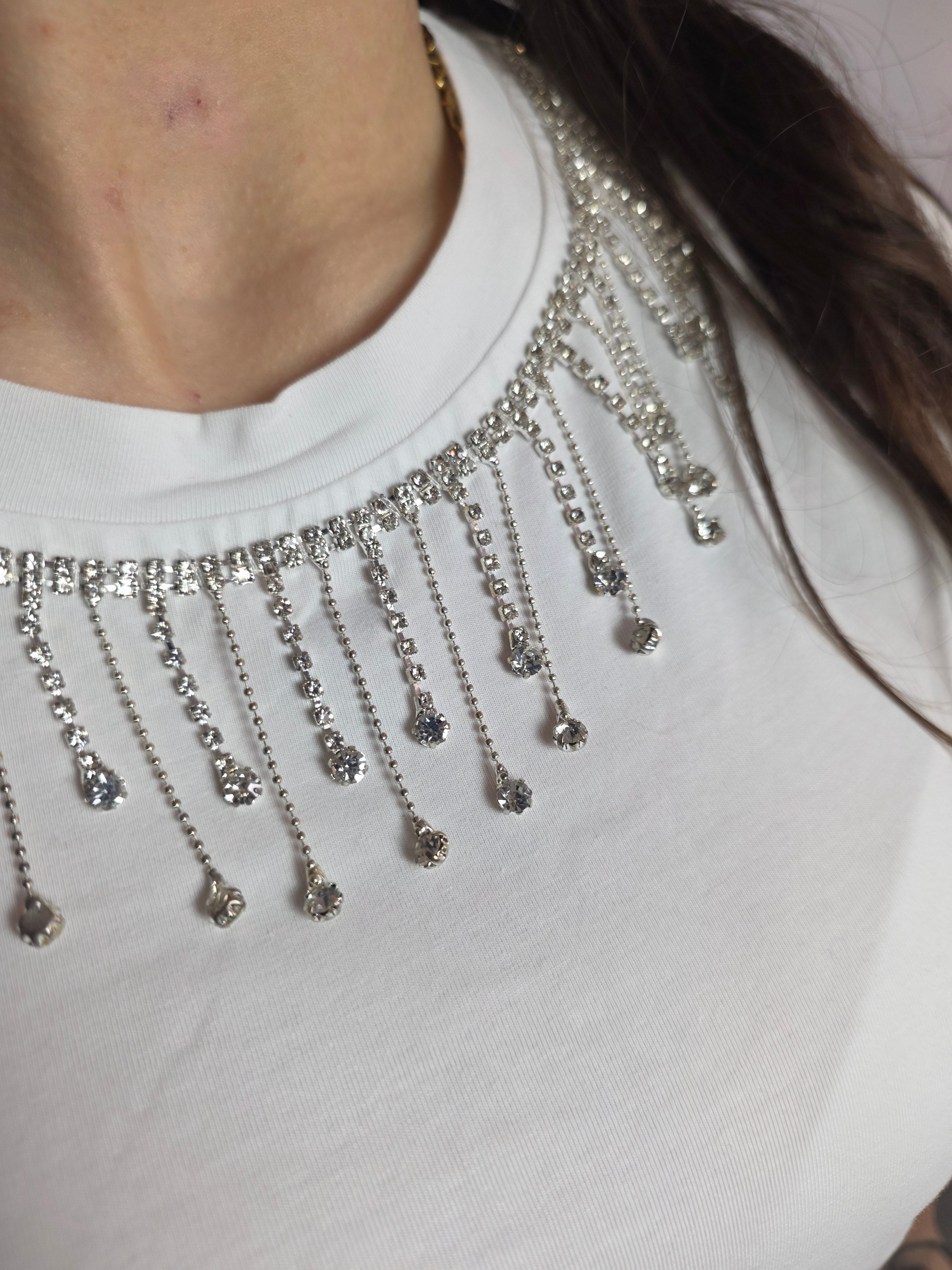 T-shirt Strass Collo, Bianco - Koralline