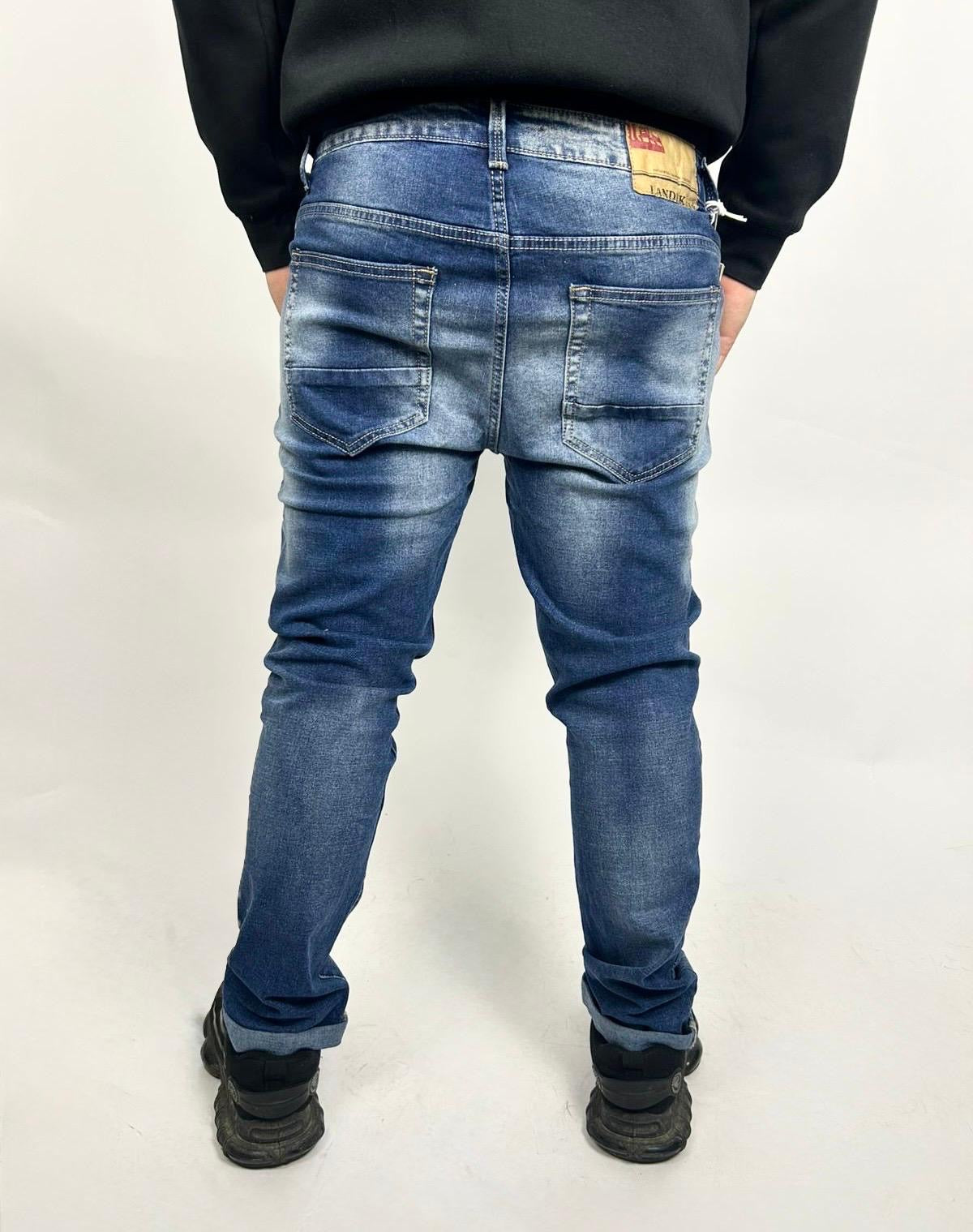 Jeans Liscio Lavaggio Blu Scuro - Landek