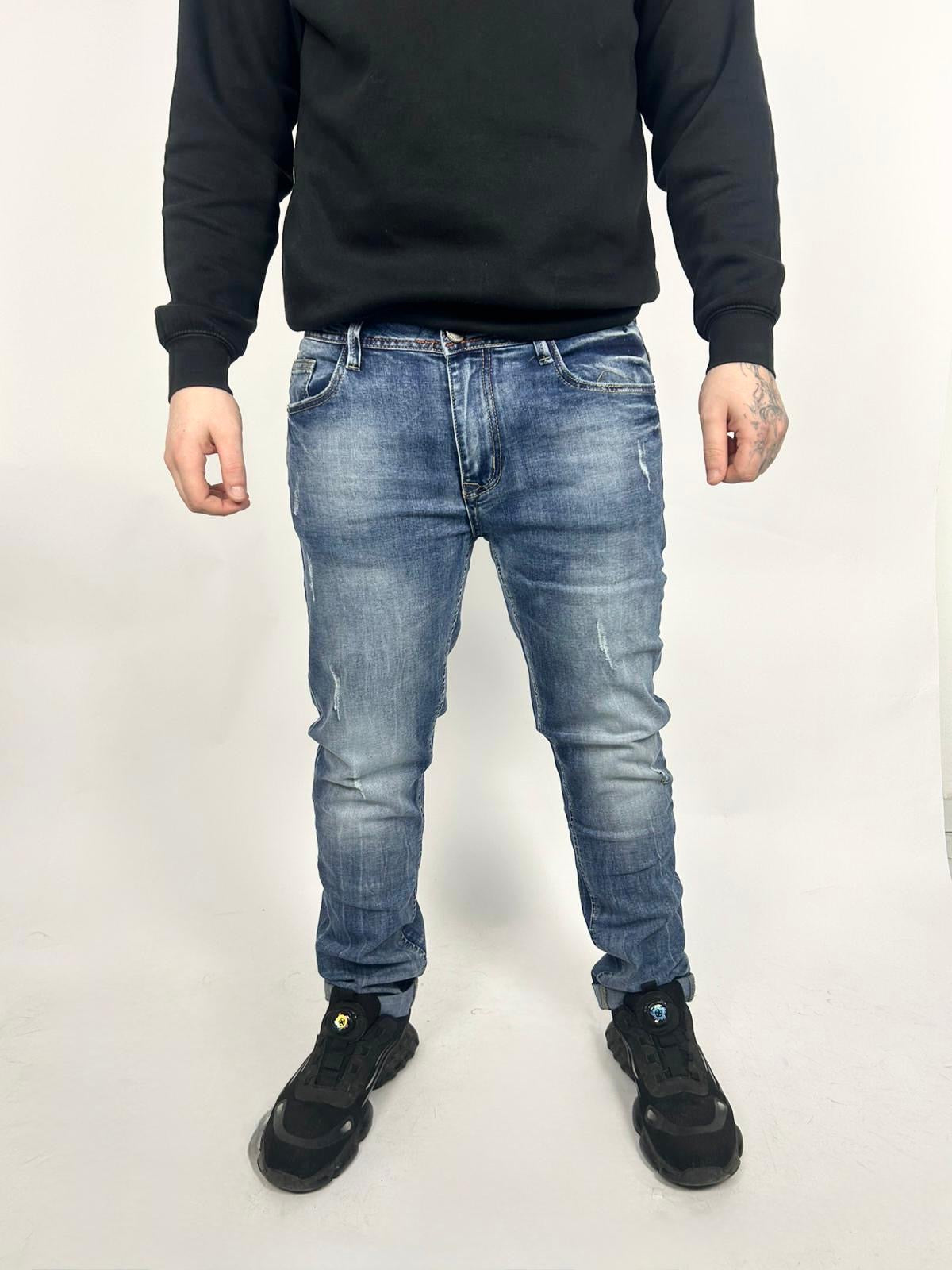 Jeans Graffiato Lavaggio Blu Denim - Landek