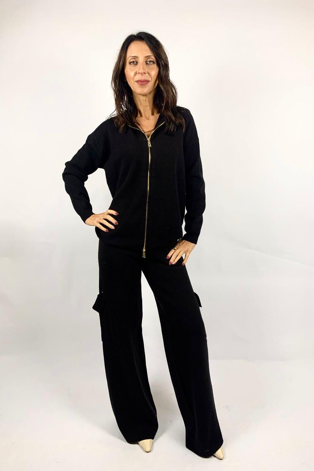 Felpa Zip In Maglia, Nero - White Wise