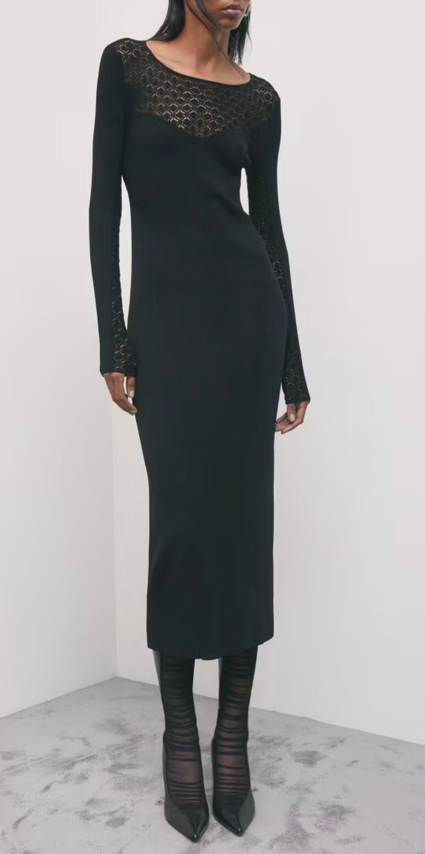 Abito Midi Effetto Pizzo, Nero - Patrizia Pepe