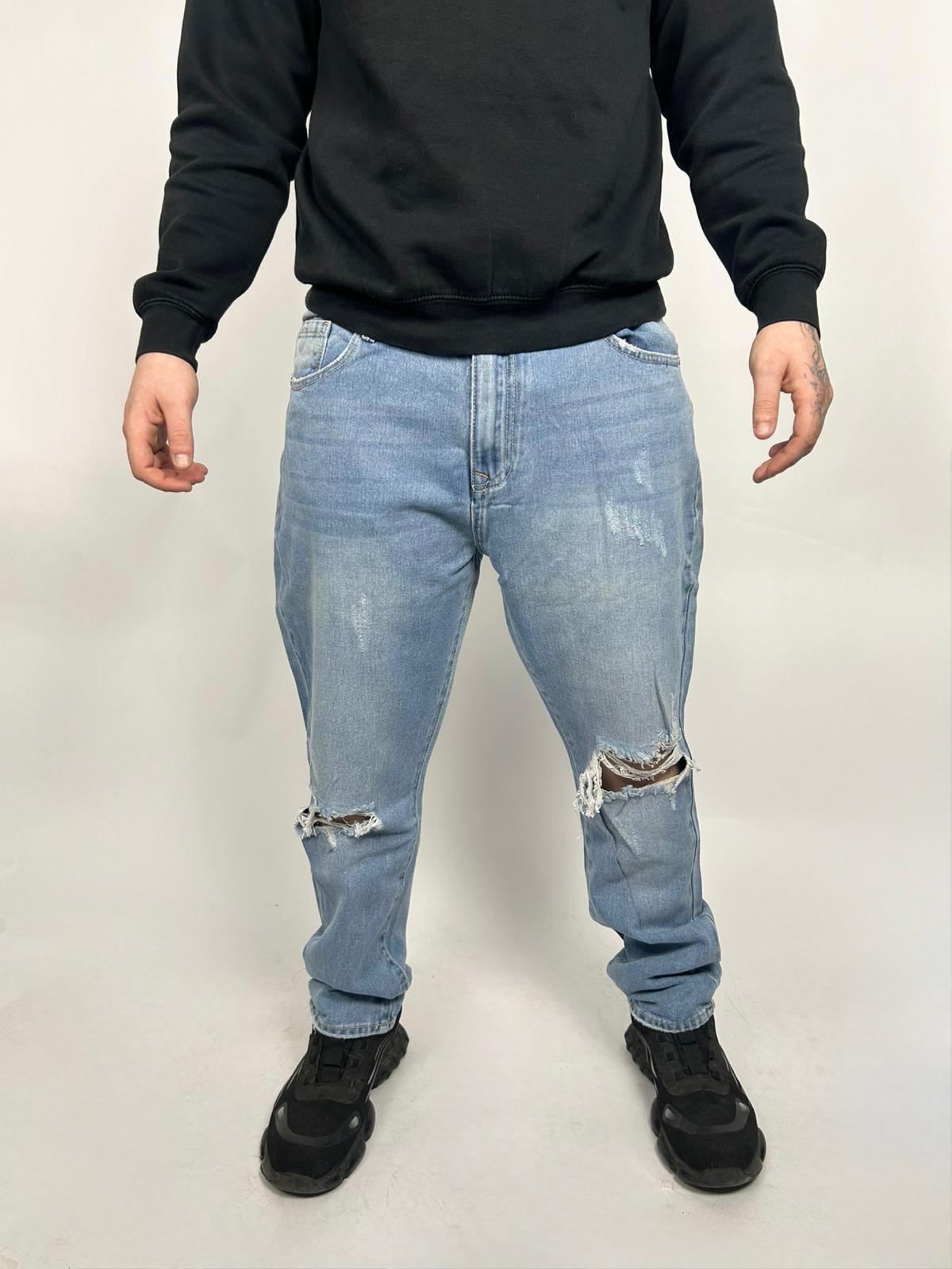 Jeans Baggy Lavaggio Chiaro E Rotture - Landek