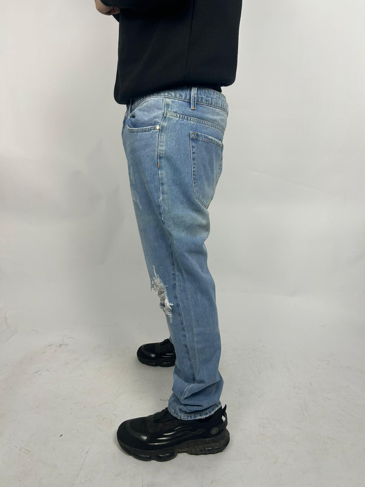 Jeans Baggy Lavaggio Chiaro E Rotture - Landek