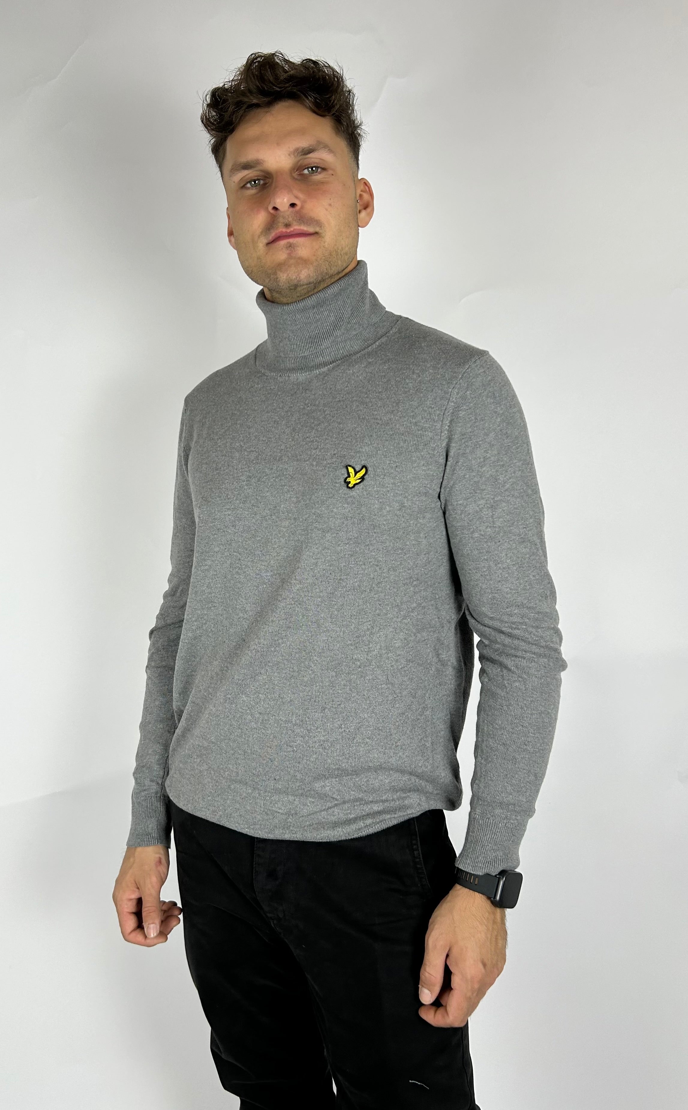 Cotton Merino Turtleneck Jumper, Mid Grey Marl - Lyle&Scott