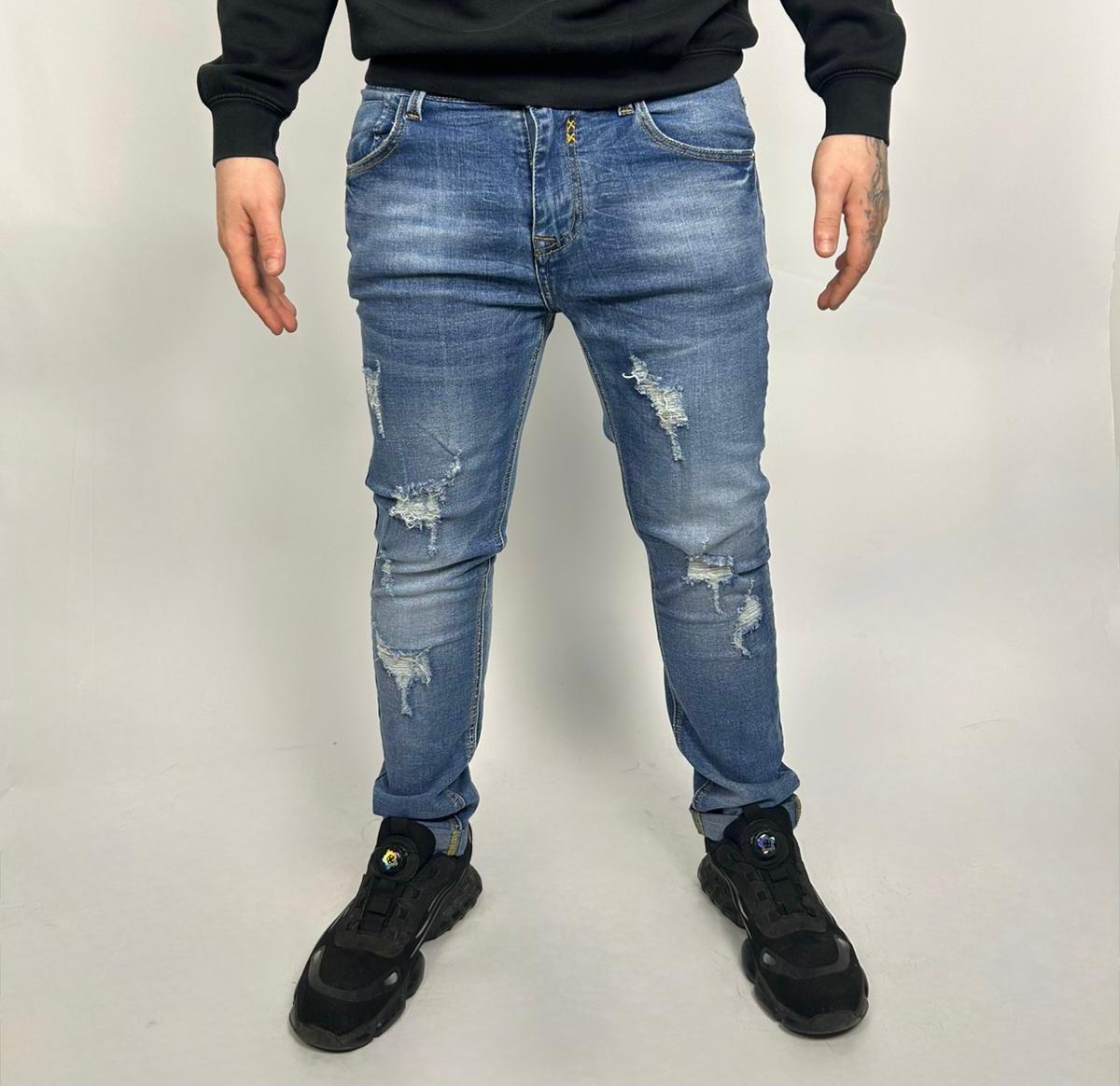 Jeans Blu Denim Rotture Sfilacciate - Landek