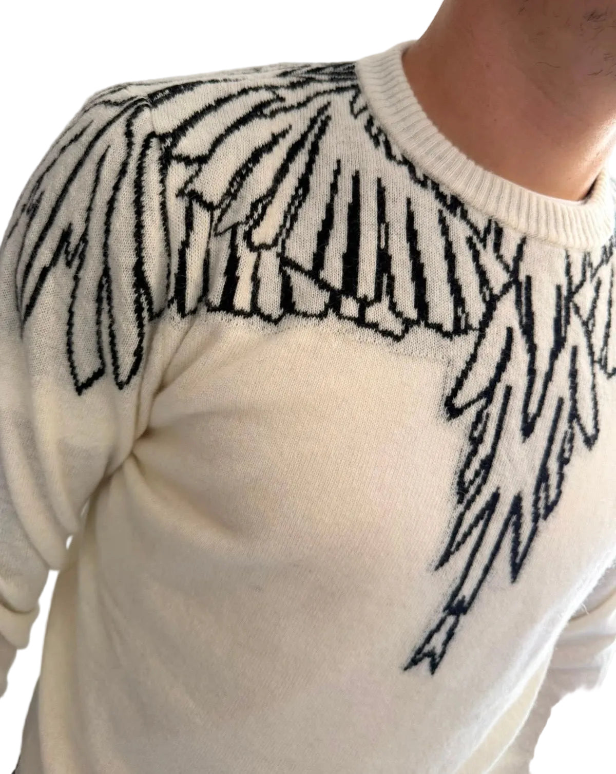Maglione lana, panna ali nere stilizzate - County of Milan
