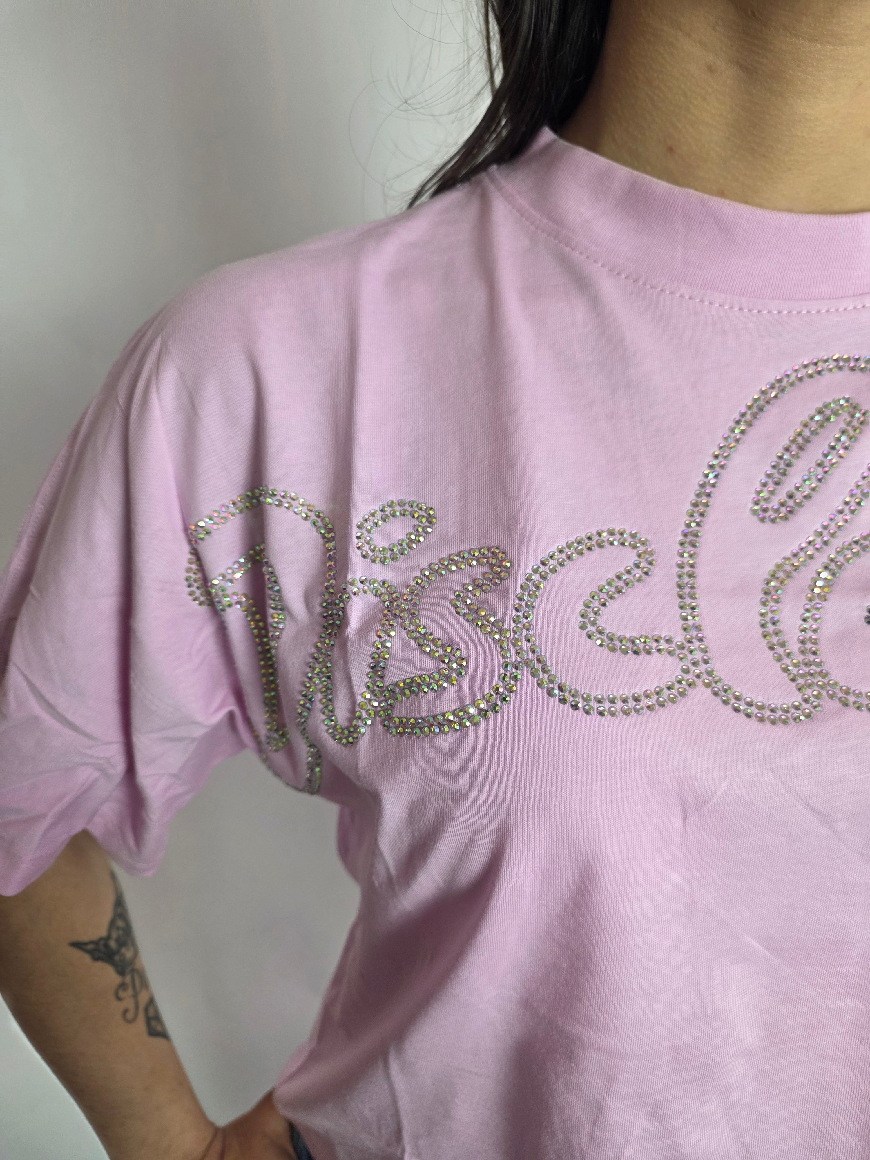 T-shirt Logo Strass, Rosa - Disclaimer