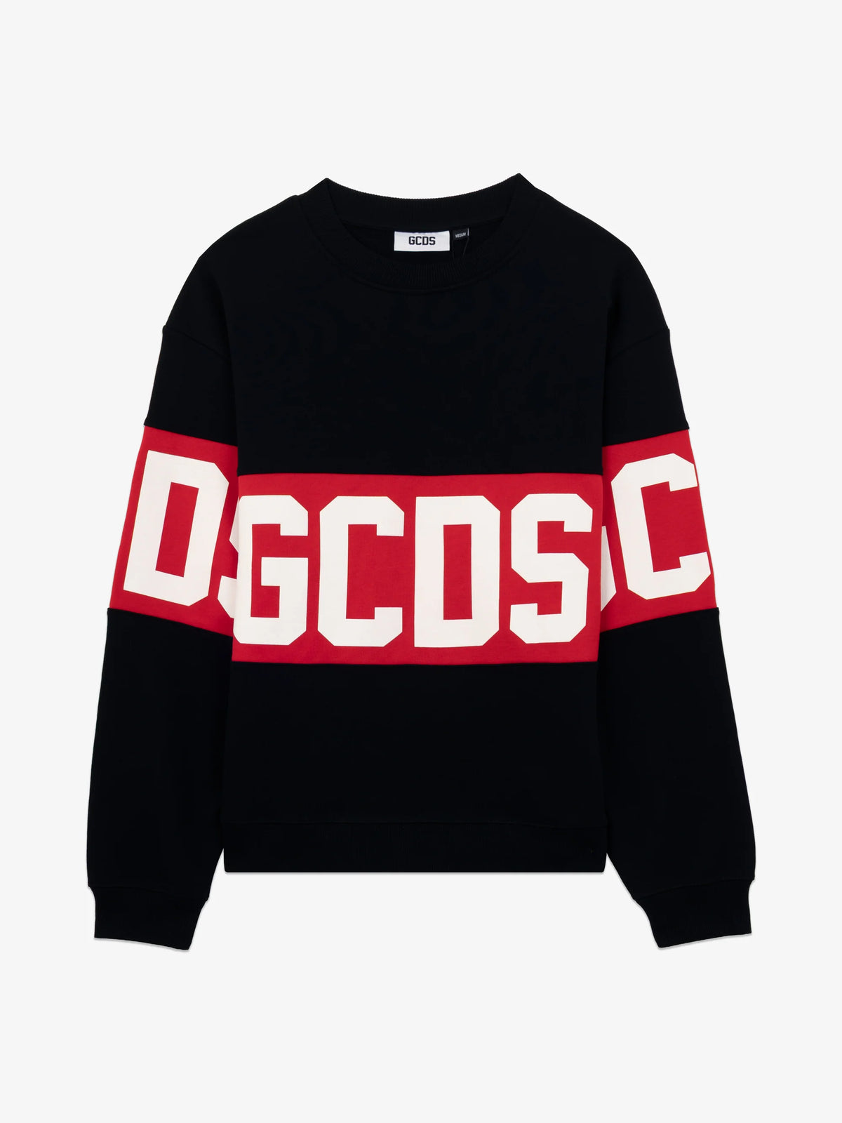 Hoodie Felpa Girocollo Band Logo, Nero/Rosso - GCDS
