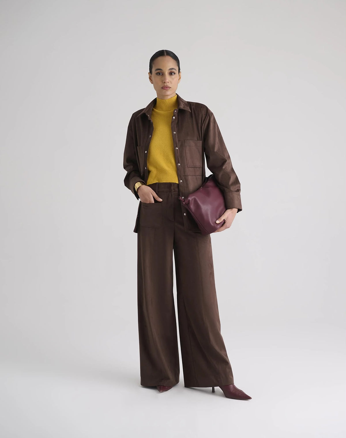 Pantalone Ampio Effetto Suede, Moro - Manila Grace