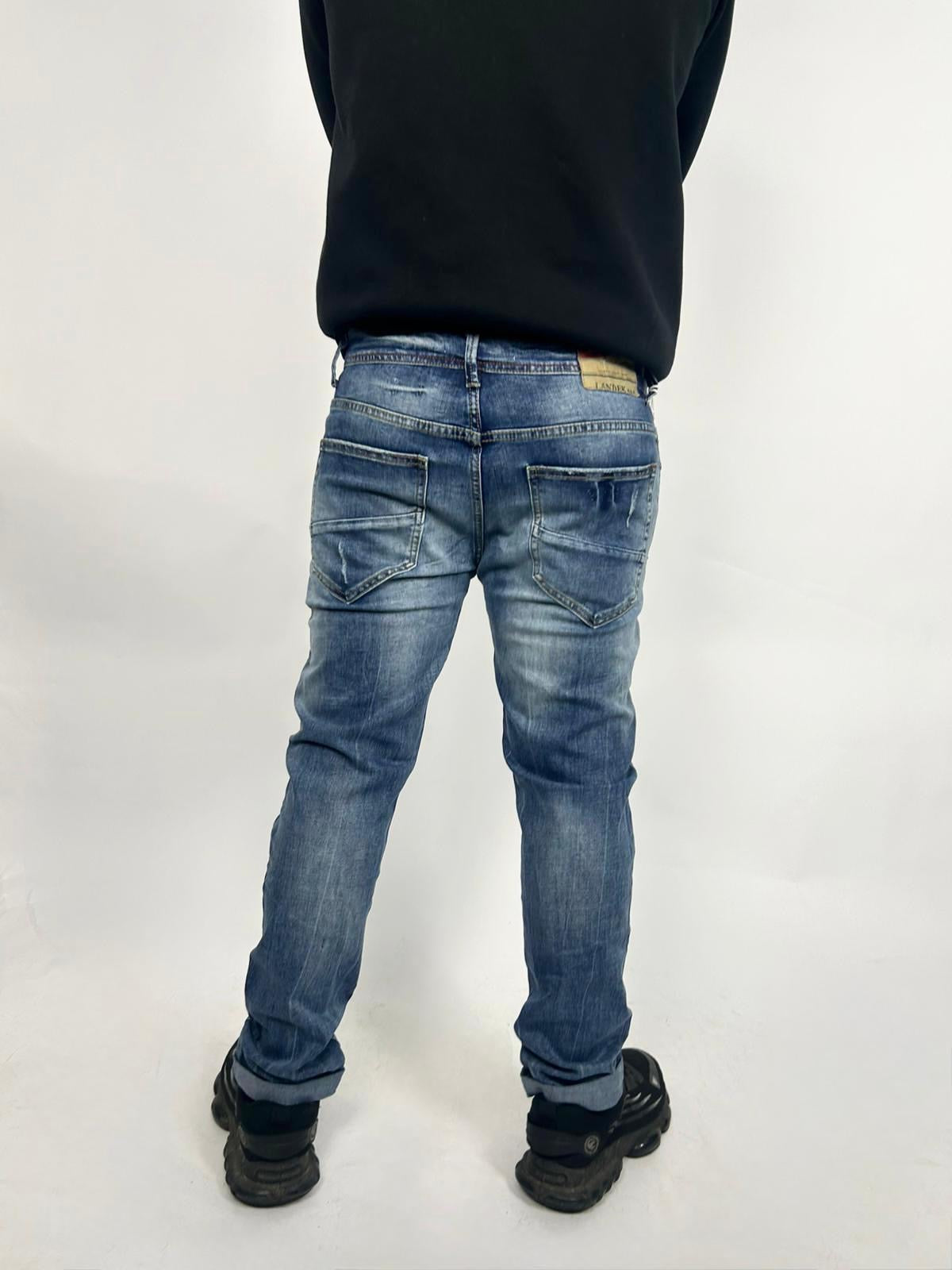 Jeans Graffiato Lavaggio Blu Denim - Landek