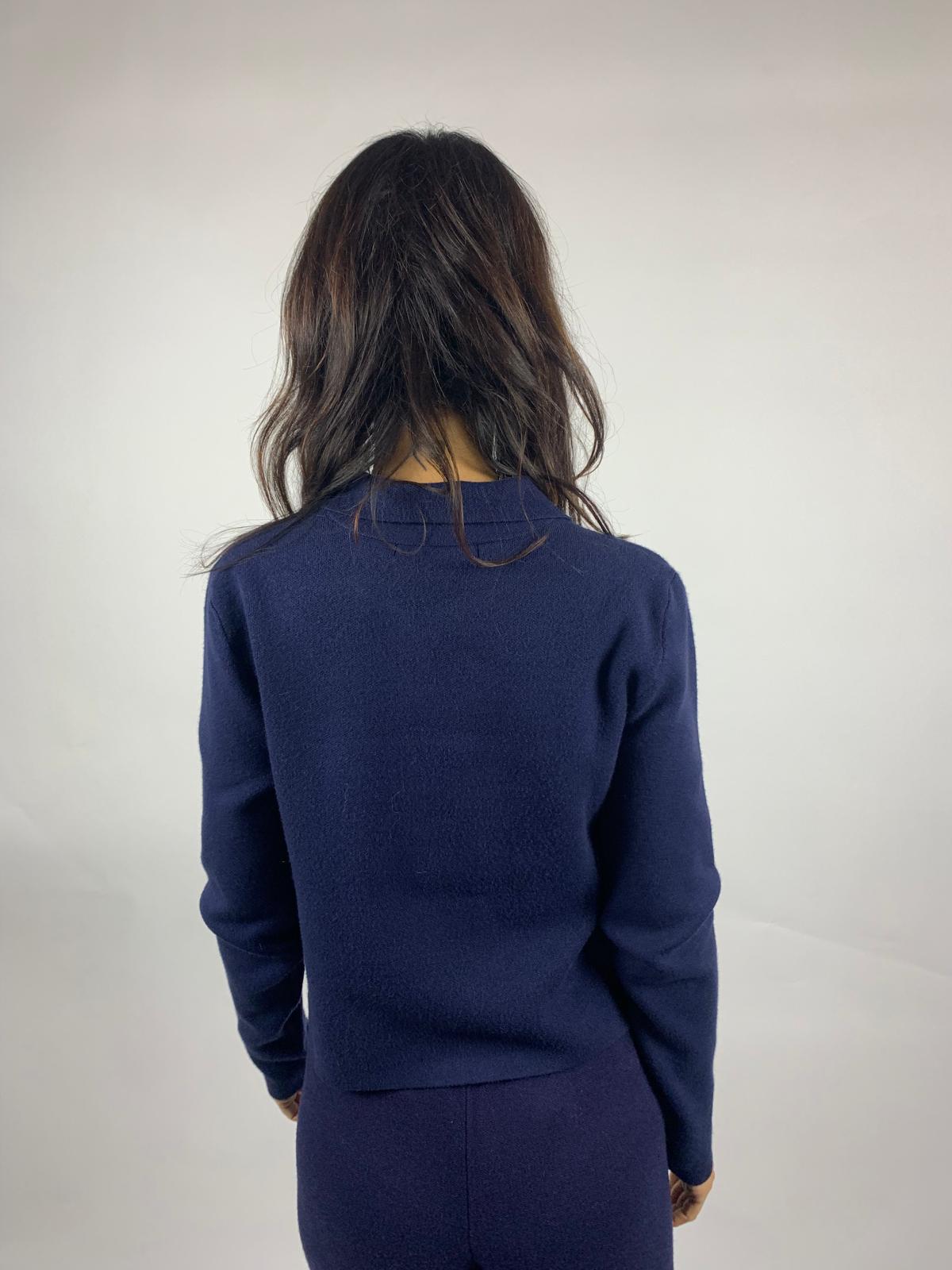 Giacca In Maglia Bottoni, Blu Navy - White Wise
