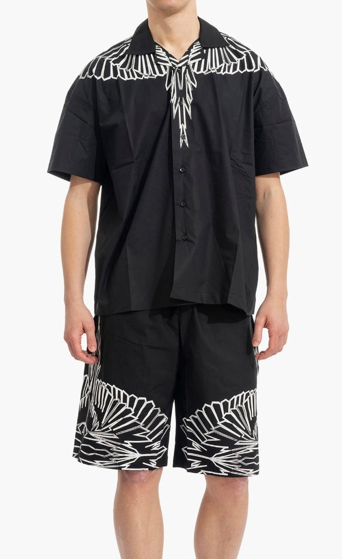 Camicia Popeline Stylized Wings, Nero/Bianco - County Of Milan