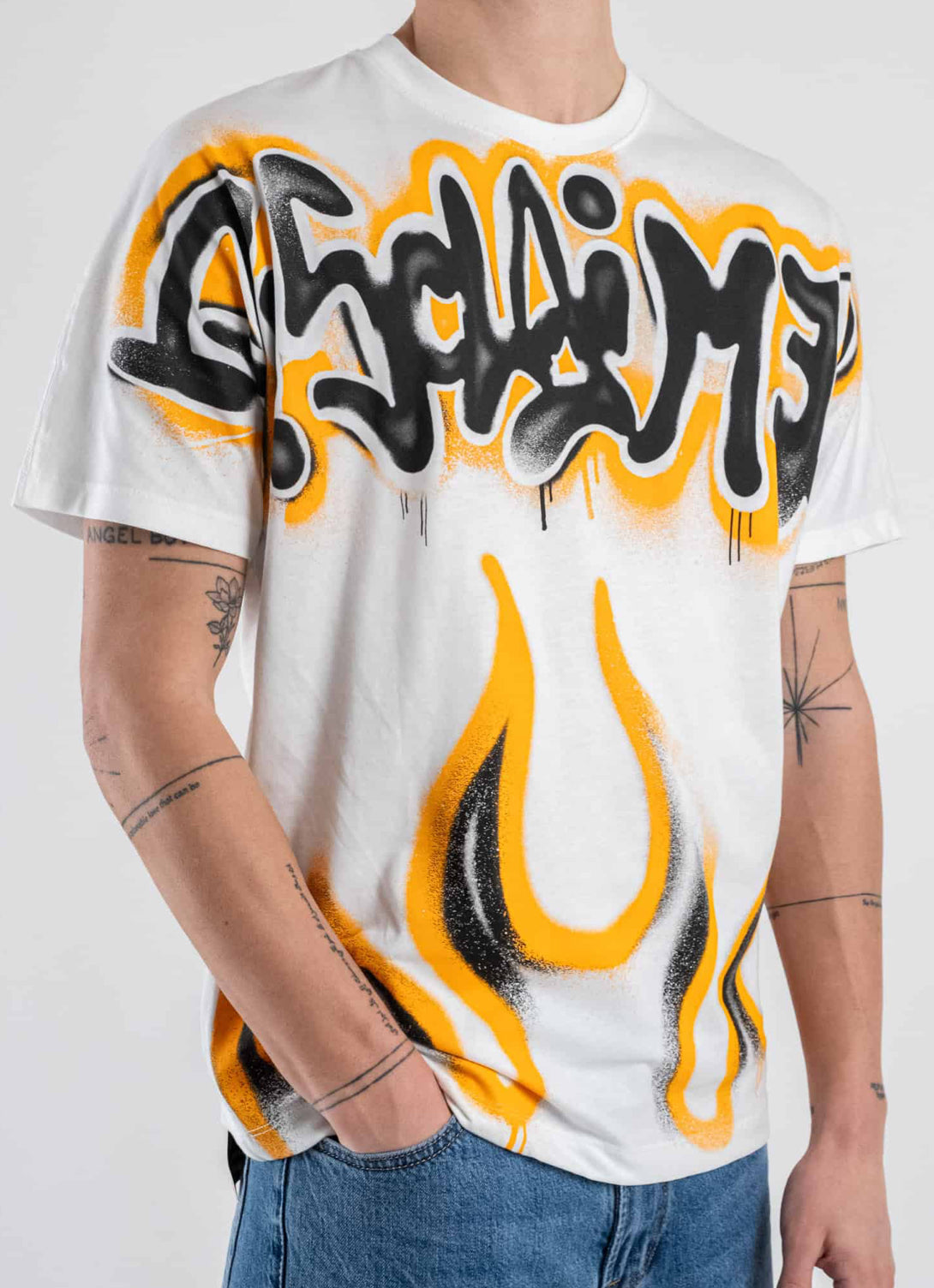 T-shirt Flame Logo, Bianco/Arancio - Disclaimer