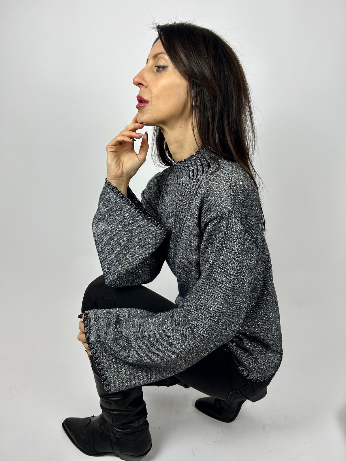 Lurex Sweater, Grey - White Wise