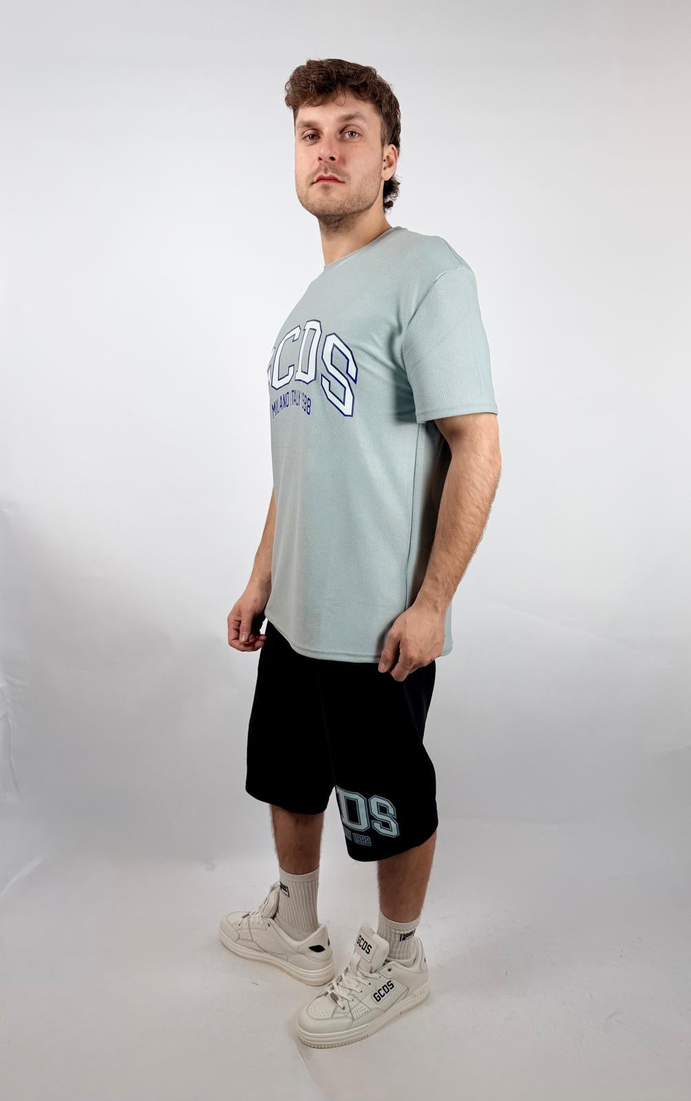 T-shirt Logo Lounge Essentials, Grigio/Verde Acqua - GCDS