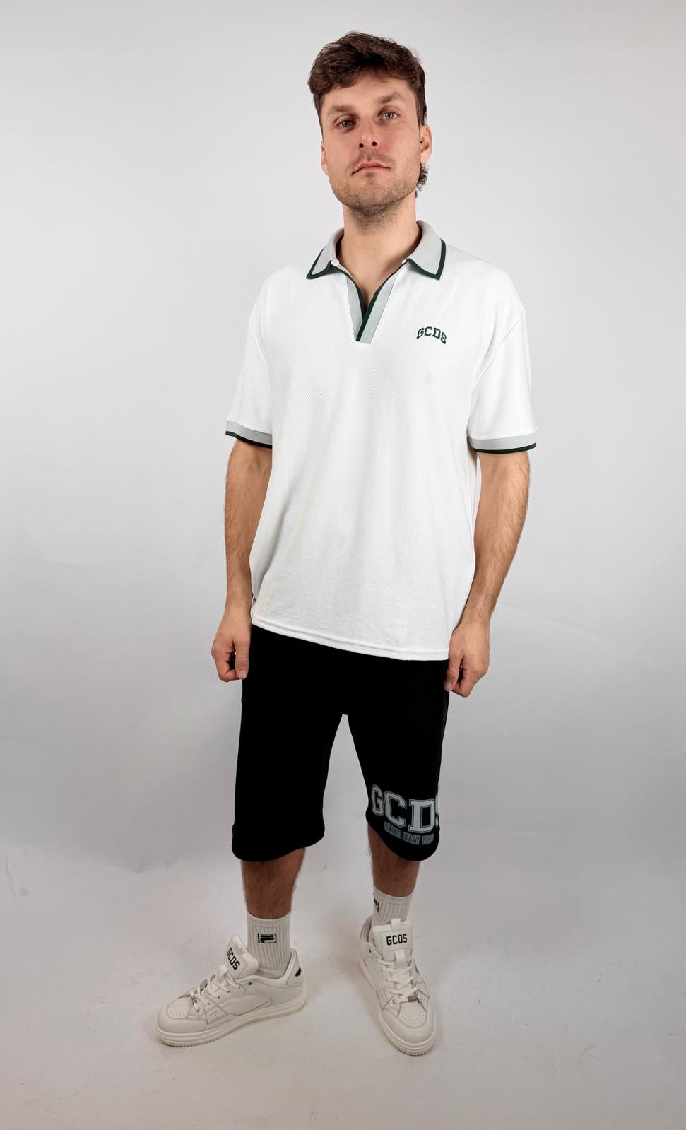 Polo Logo Lounge Essentials, Bianco/Verde Acqua - GCDS