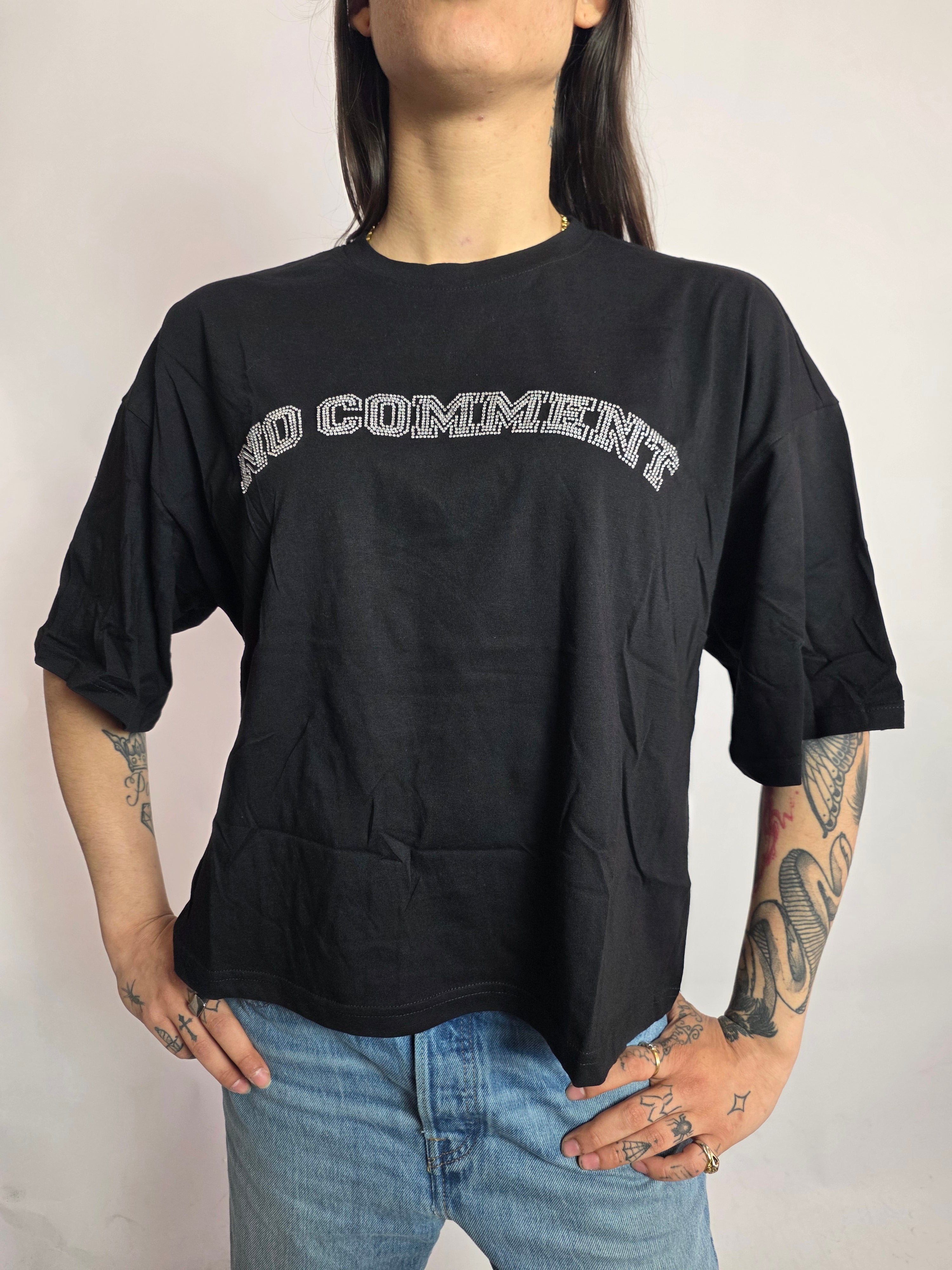T-shirt No Comment, Nero - White Wise