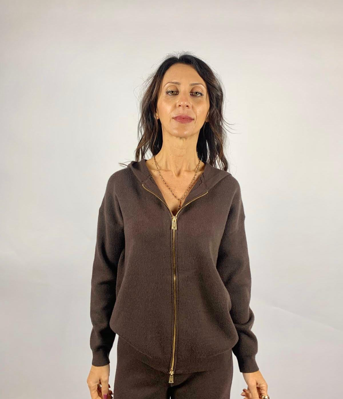 Felpa Zip In Maglia, Testa Di Moro - White Wise