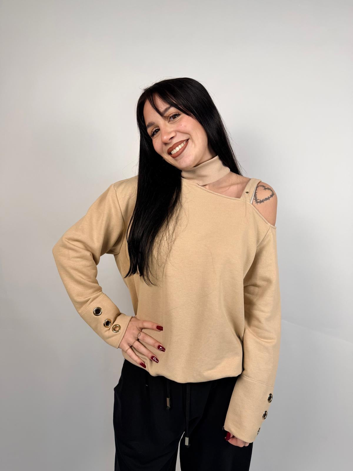 Felpa Spalla Scoperta, Beige - JIJIL