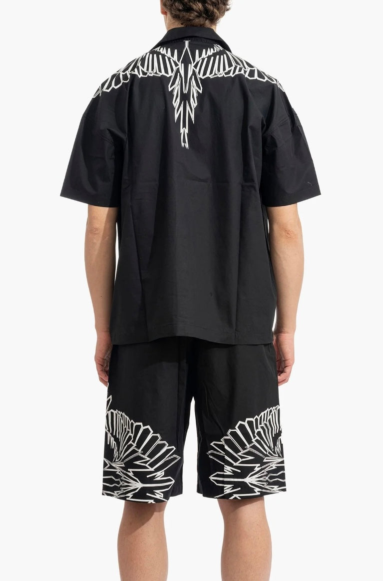 Camicia Popeline Stylized Wings, Nero/Bianco - County Of Milan