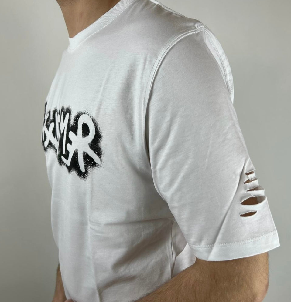 T-shirt Strappi Logo Sfumato, Bianco - Disclaimer
