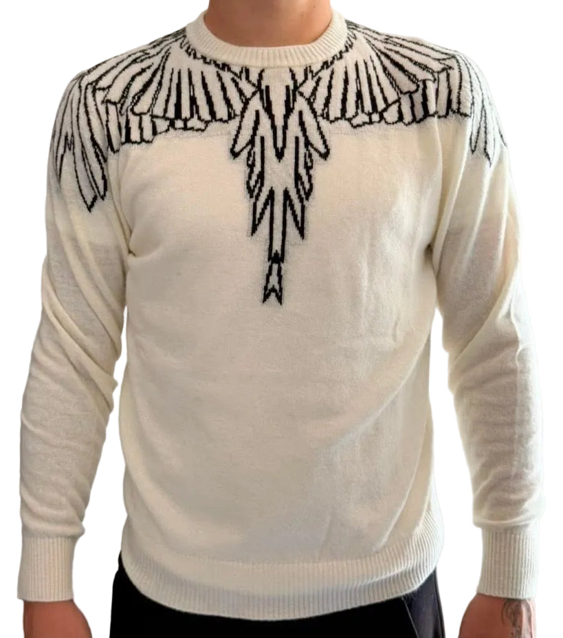Maglione lana, panna ali nere stilizzate - County of Milan
