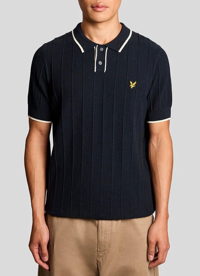 Tipped Pique Knitted Polo Shirt, Dark Navy - Lyle&Scott