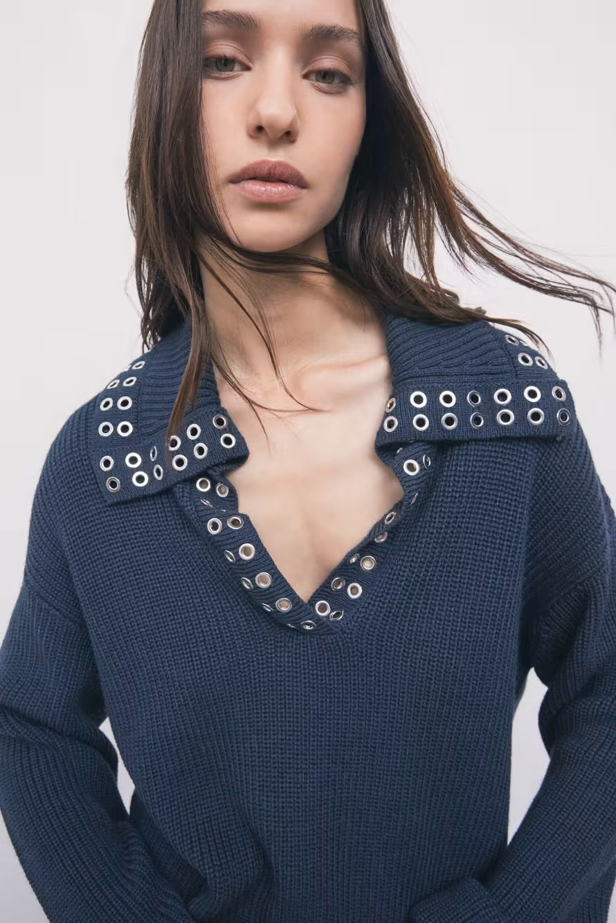 Maglione Misto alana Con Borchie, Nexus Blue - Patrizia Pepe