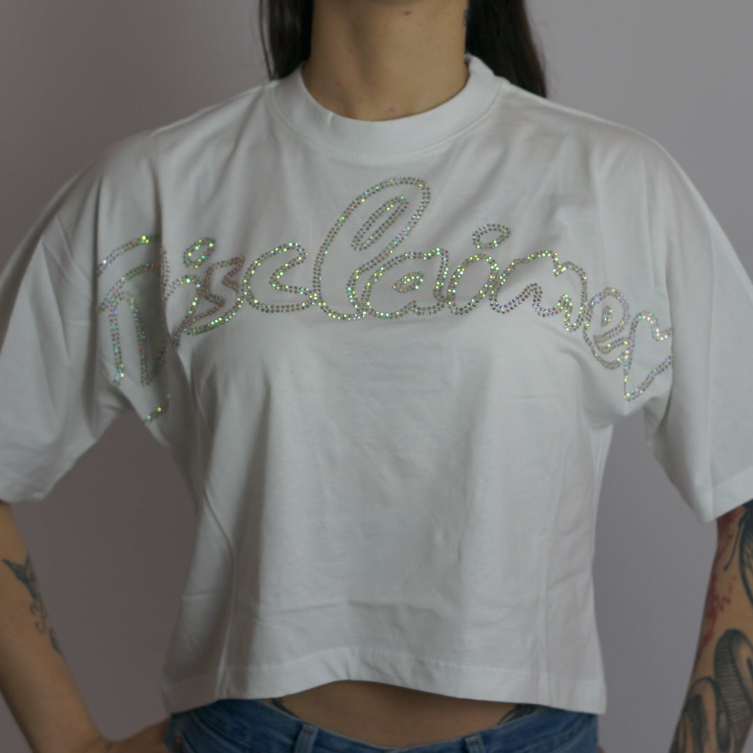 T-shirt Logo Strass, Bianco - Disclaimer