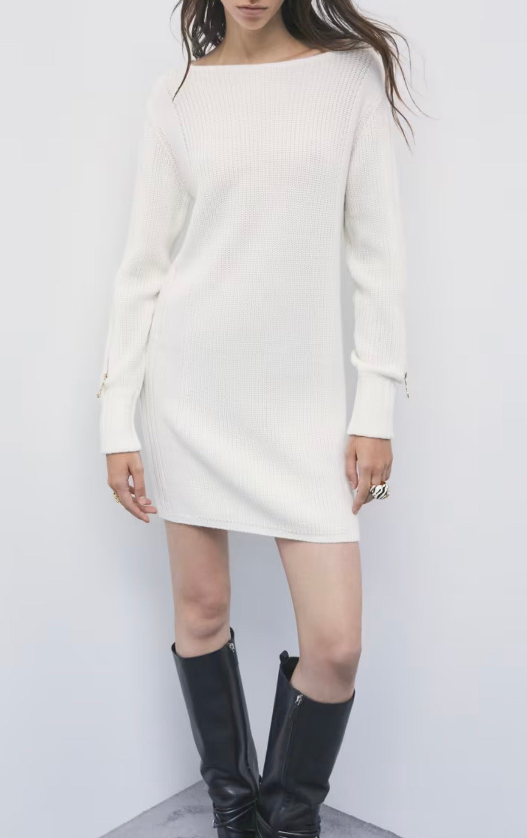Abito Mini In Misto Lana Con Zip, Vanilla Ice - Patrizia Pepe