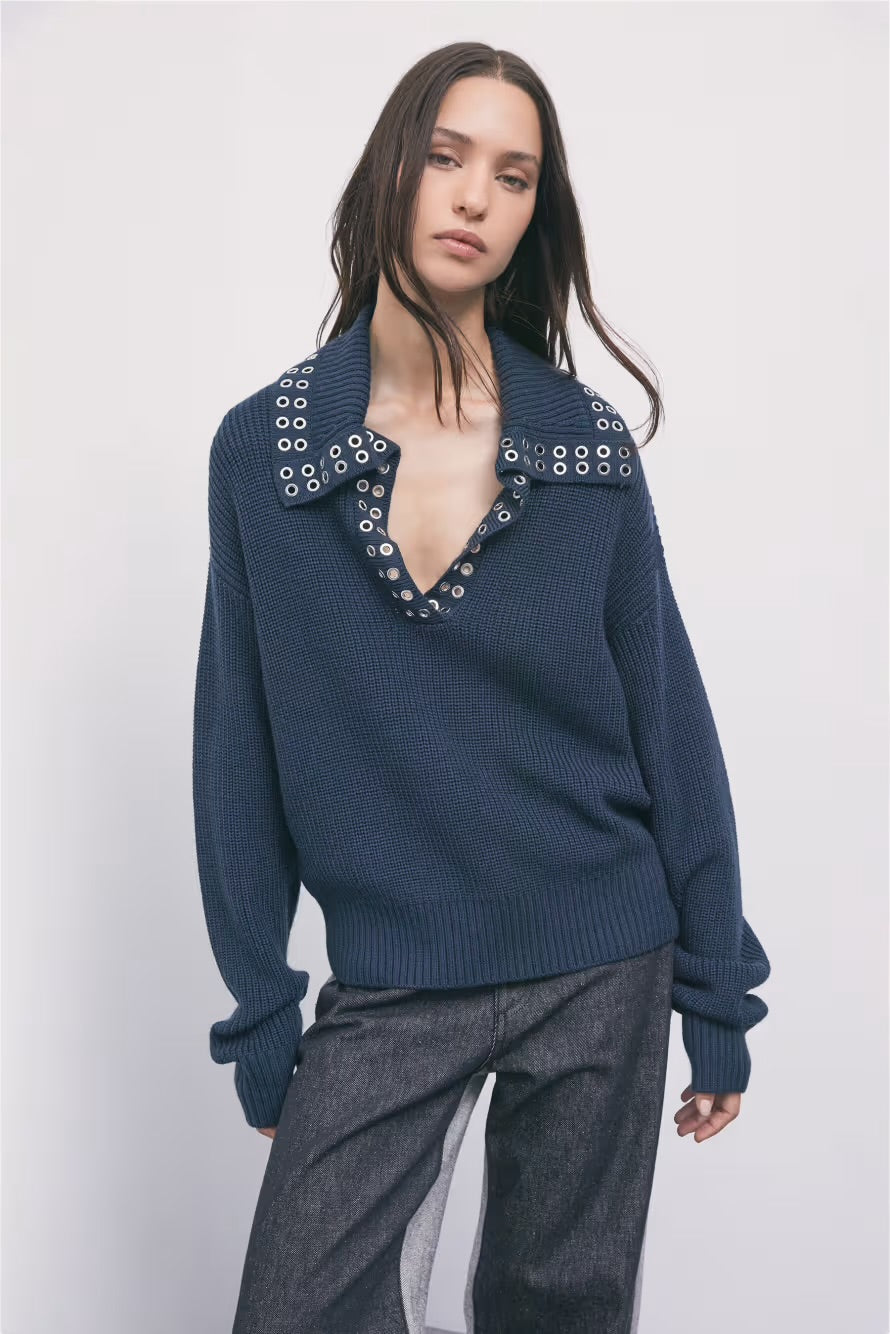 Maglione Misto alana Con Borchie, Nexus Blue - Patrizia Pepe