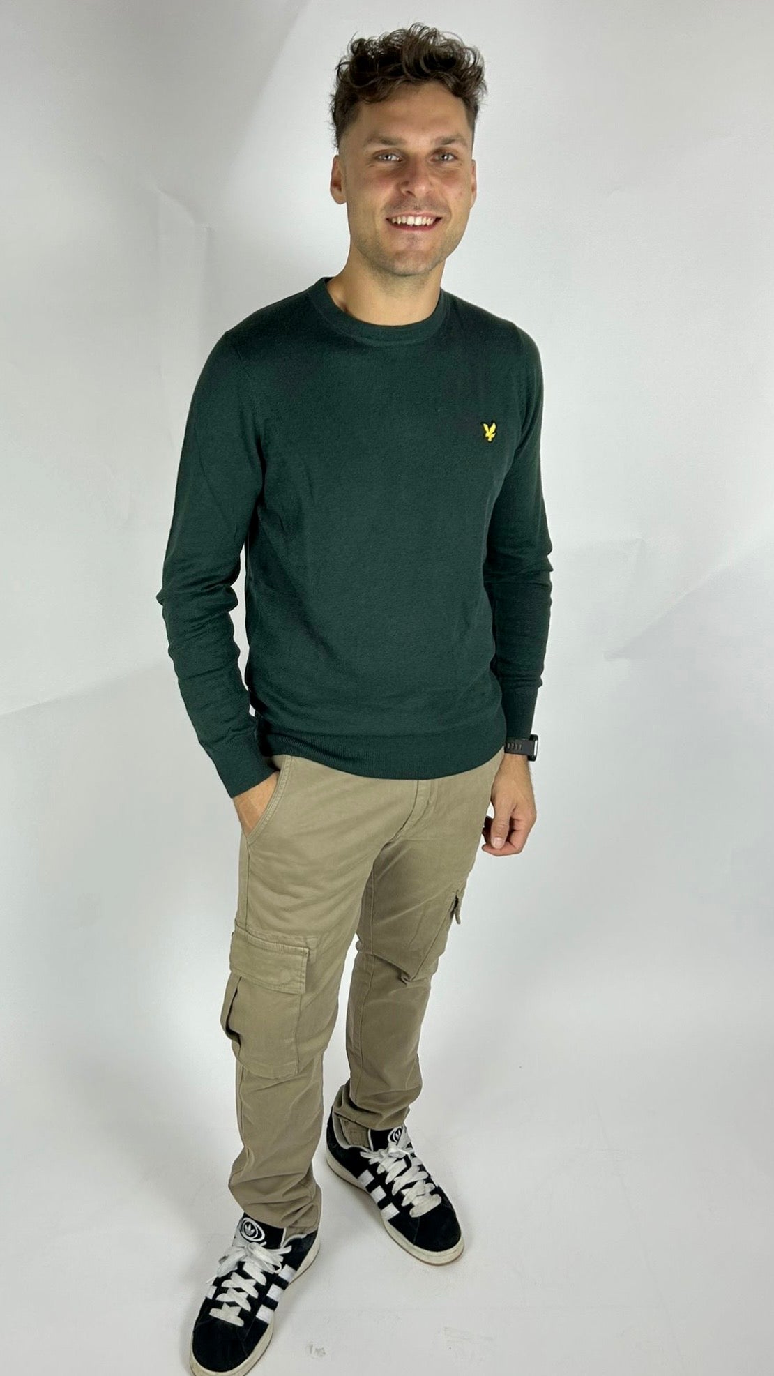 Cotton Merino Crew Neck Jumper, Argyle Teal - Lyle&Scott