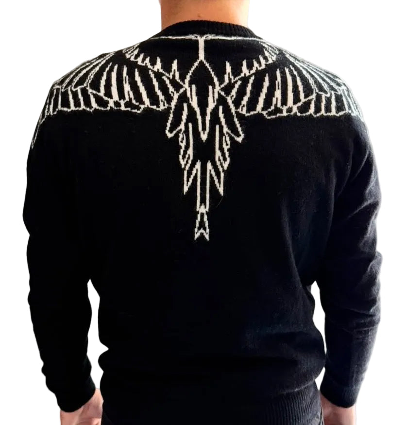 Maglione lana, nero ali bianche stilizzate - County of Milan