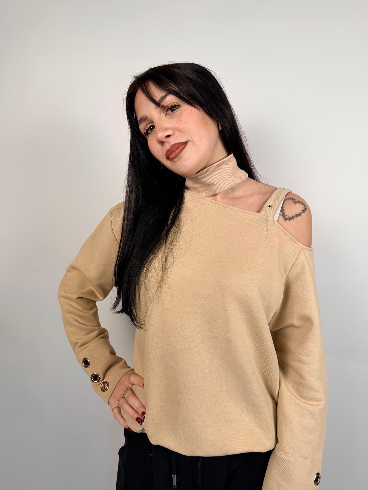 Felpa Spalla Scoperta, Beige - JIJIL