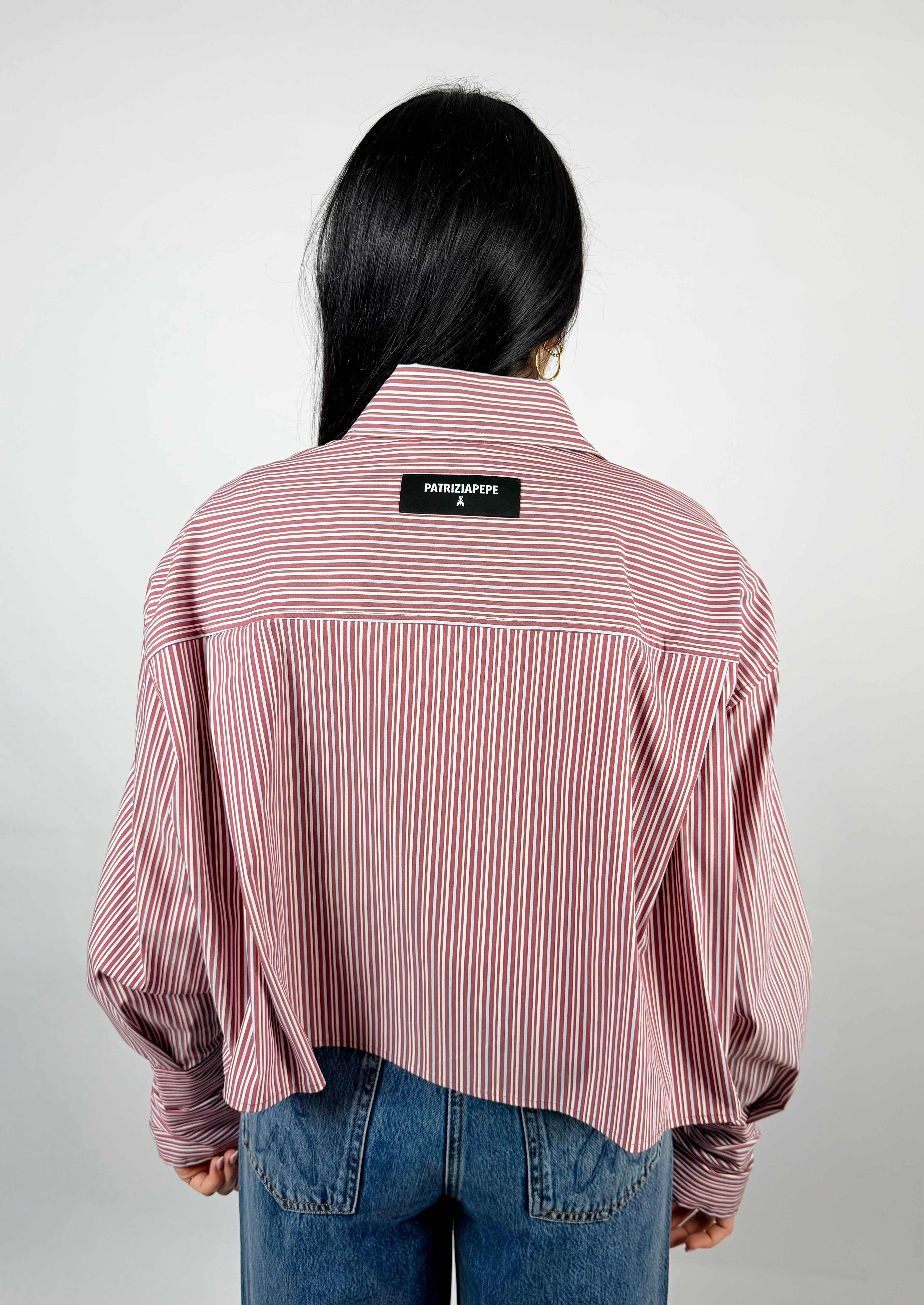Camicia Corta Rigata Burgundy - Patrizia Pepe