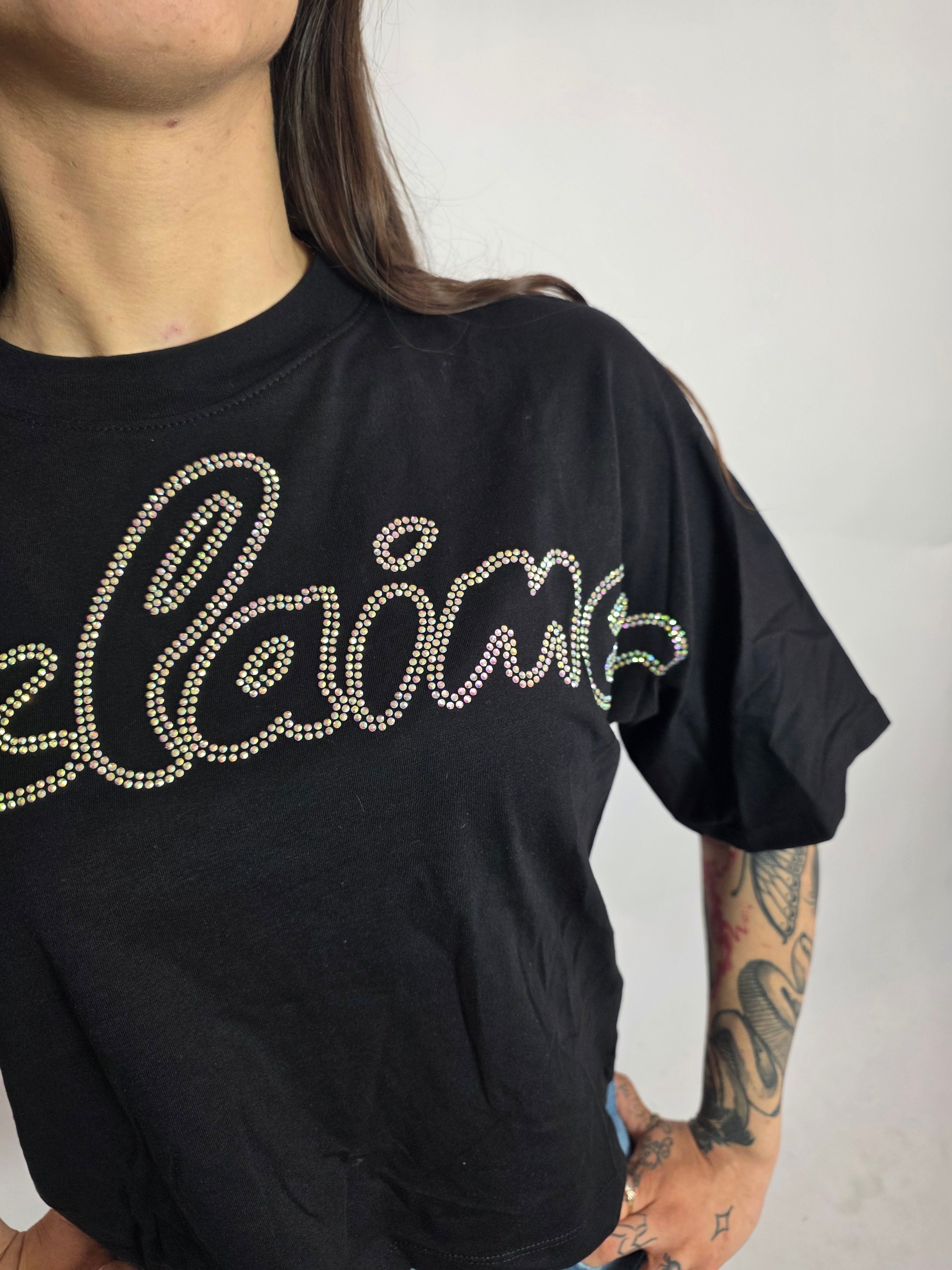 T-shirt Logo Strass, Nero - Disclaimer