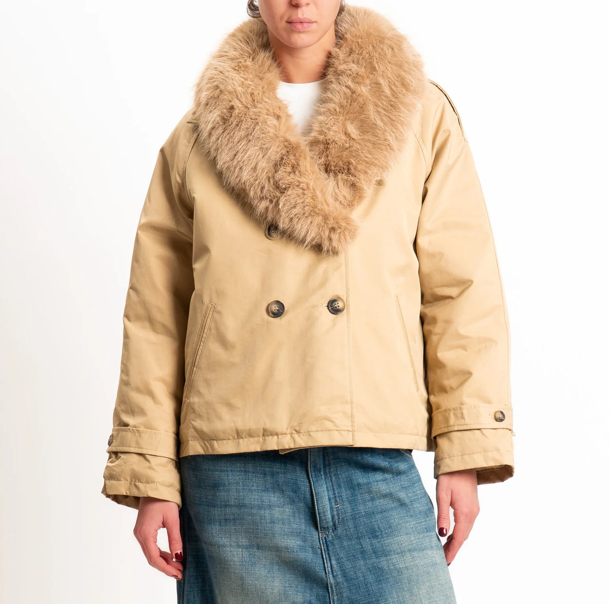 Giacca Trench Imbottita Ecopelliccia, Miele - Philia Loft