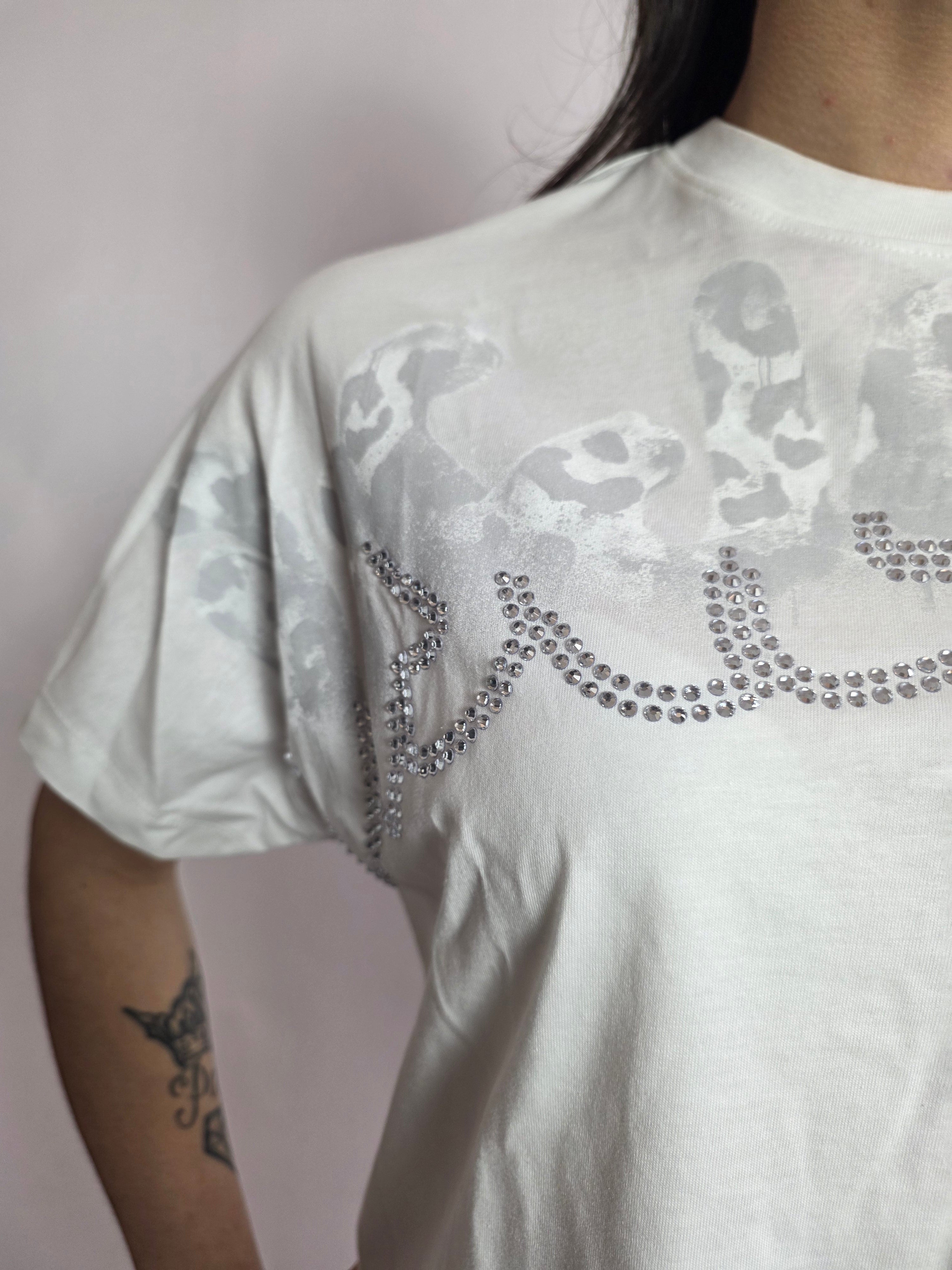 T-shirt Logo Strass Maculato, Bianco - Disclaimer