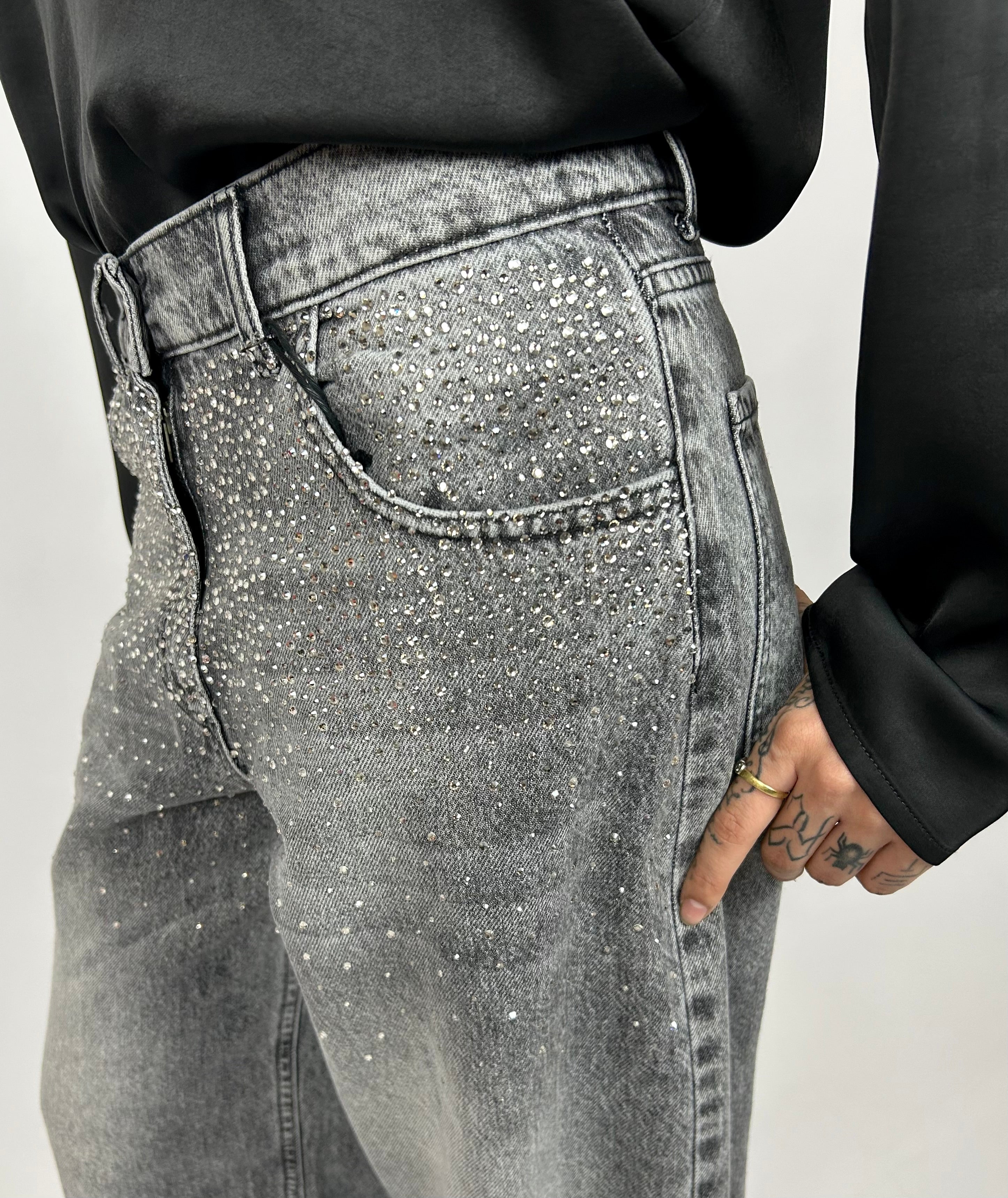 Jeans Strass, Dark Grey - Philia Loft