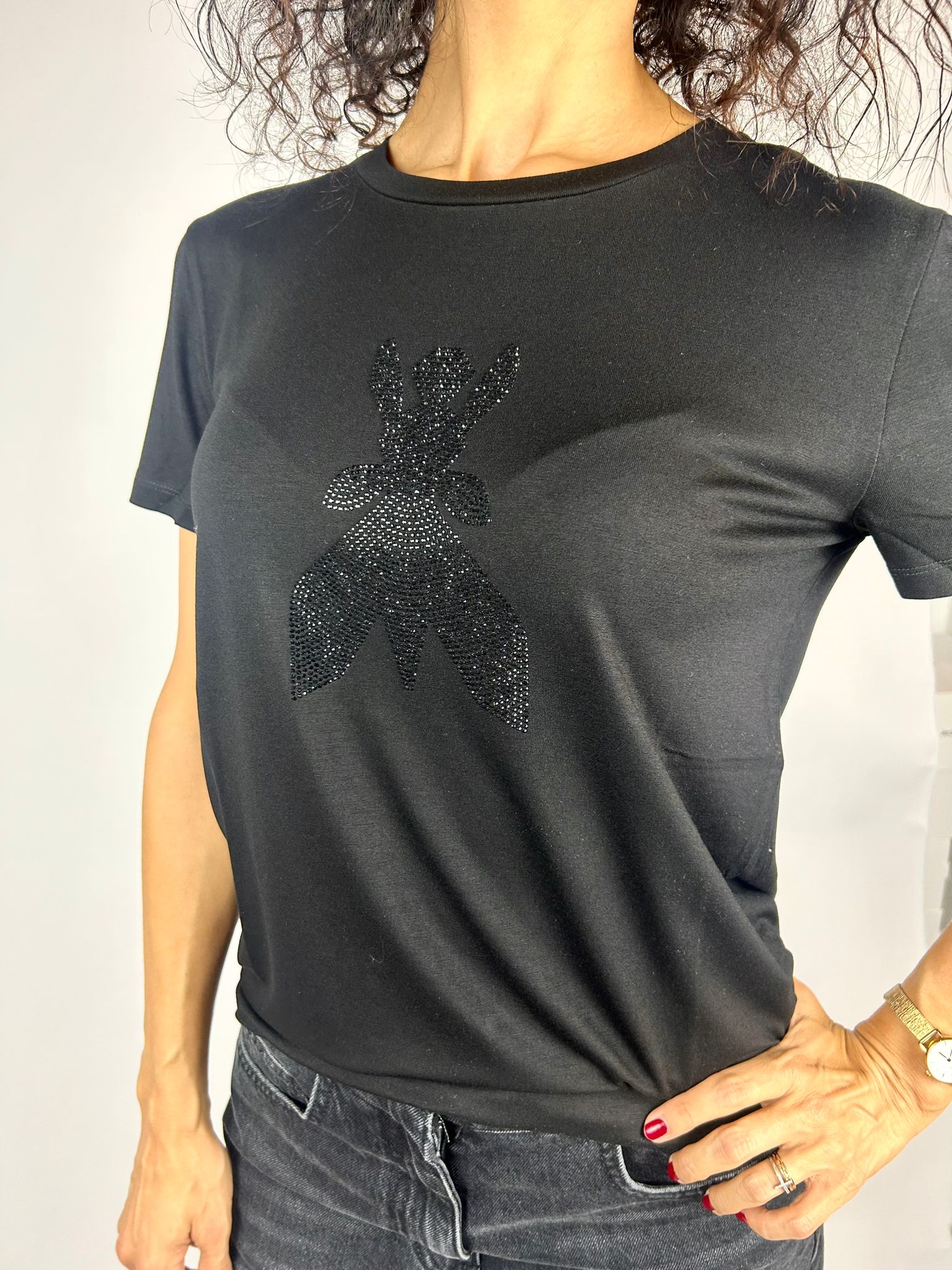T-shirt Fly Strass, Nero - Patrizia Pepe