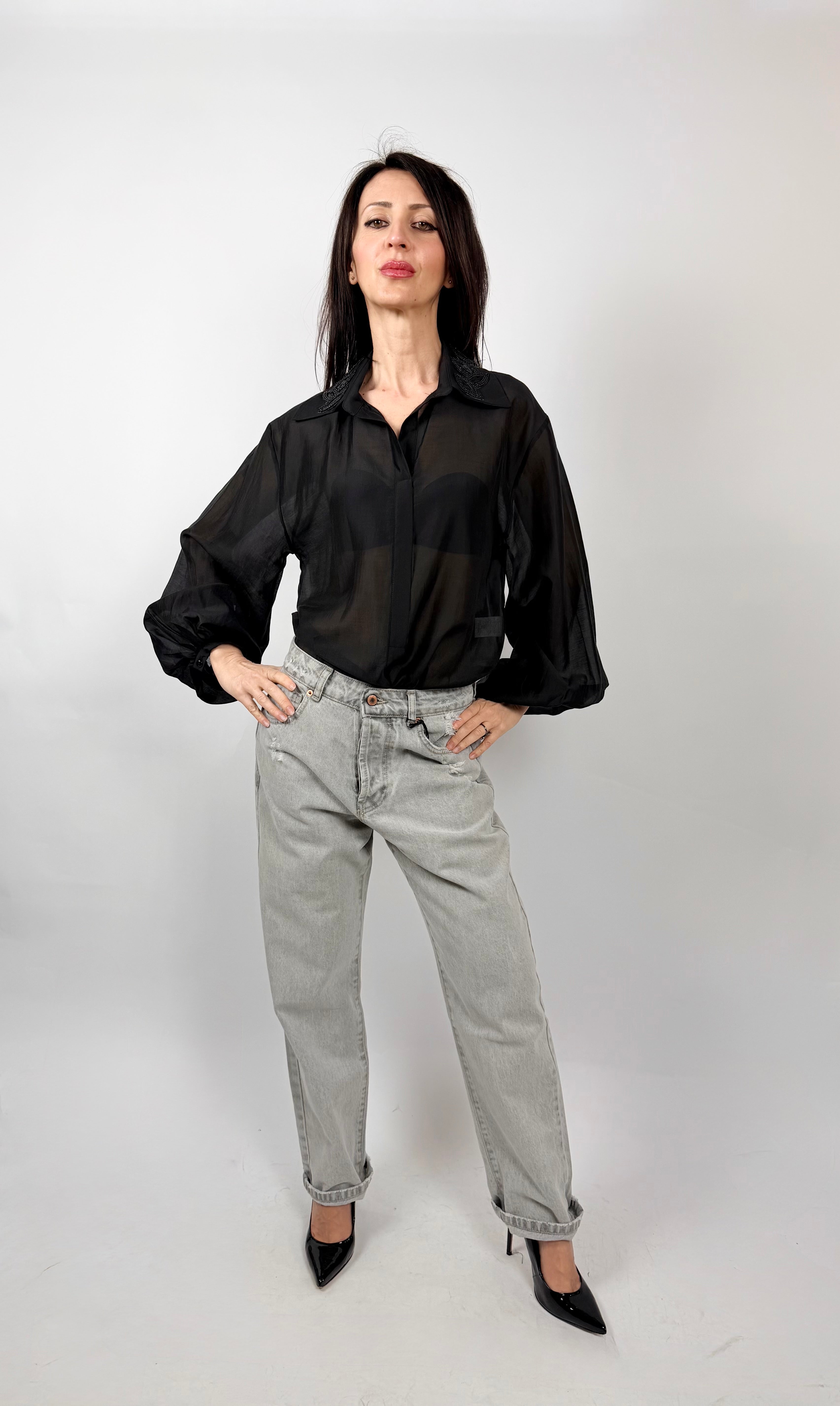 Camicia Applicazioni Strass, Nero - Souvenir