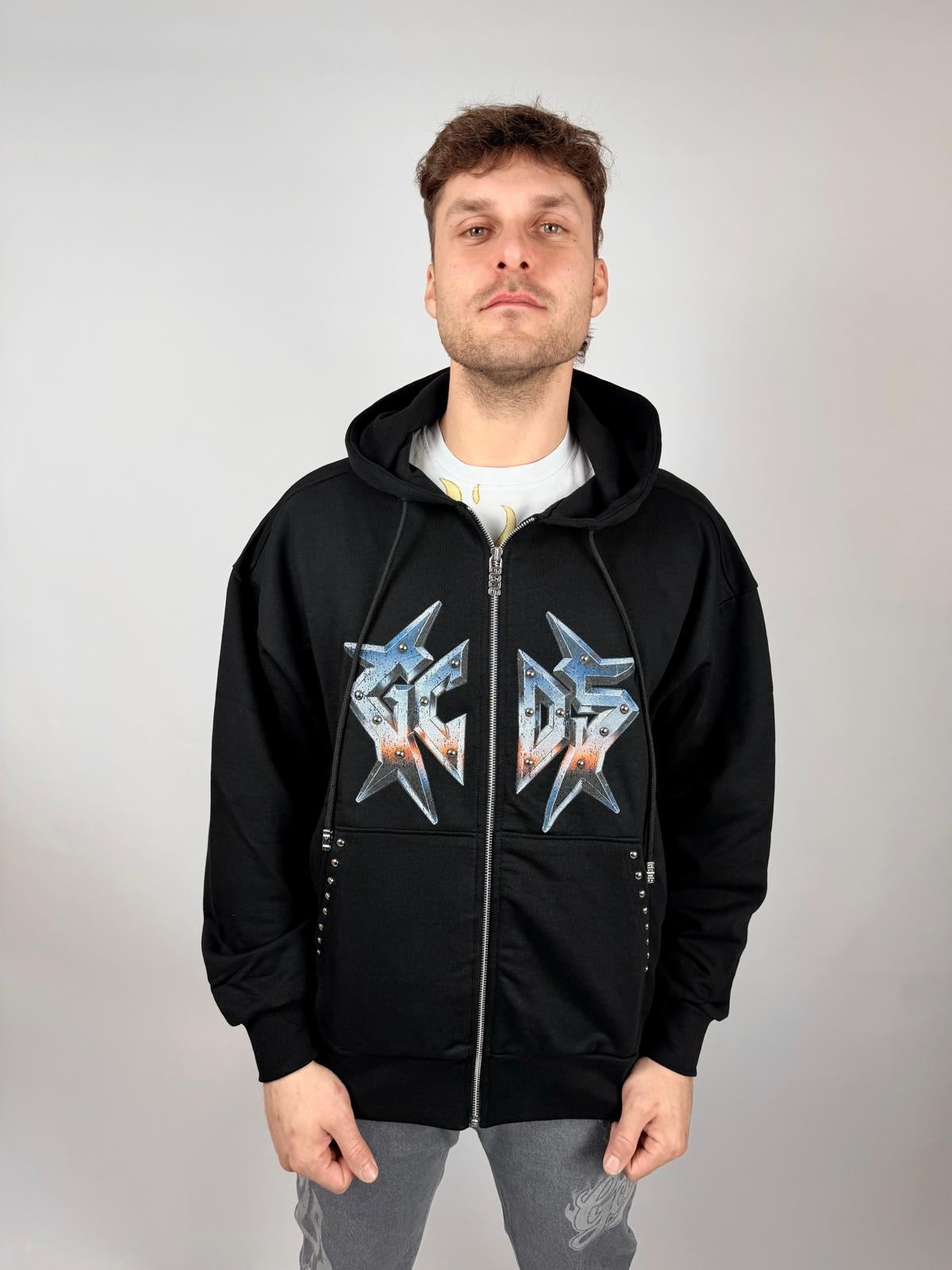 Bulletproof Hoodie Zip, Black/Blue - GCDS