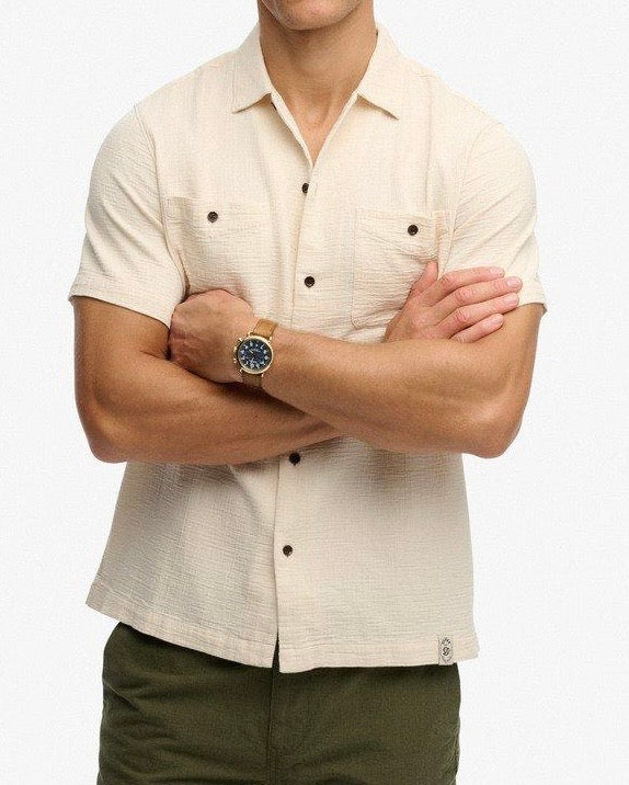 Camicia Cotone Texturizzata Manica Corta, Sabbia - Superdry