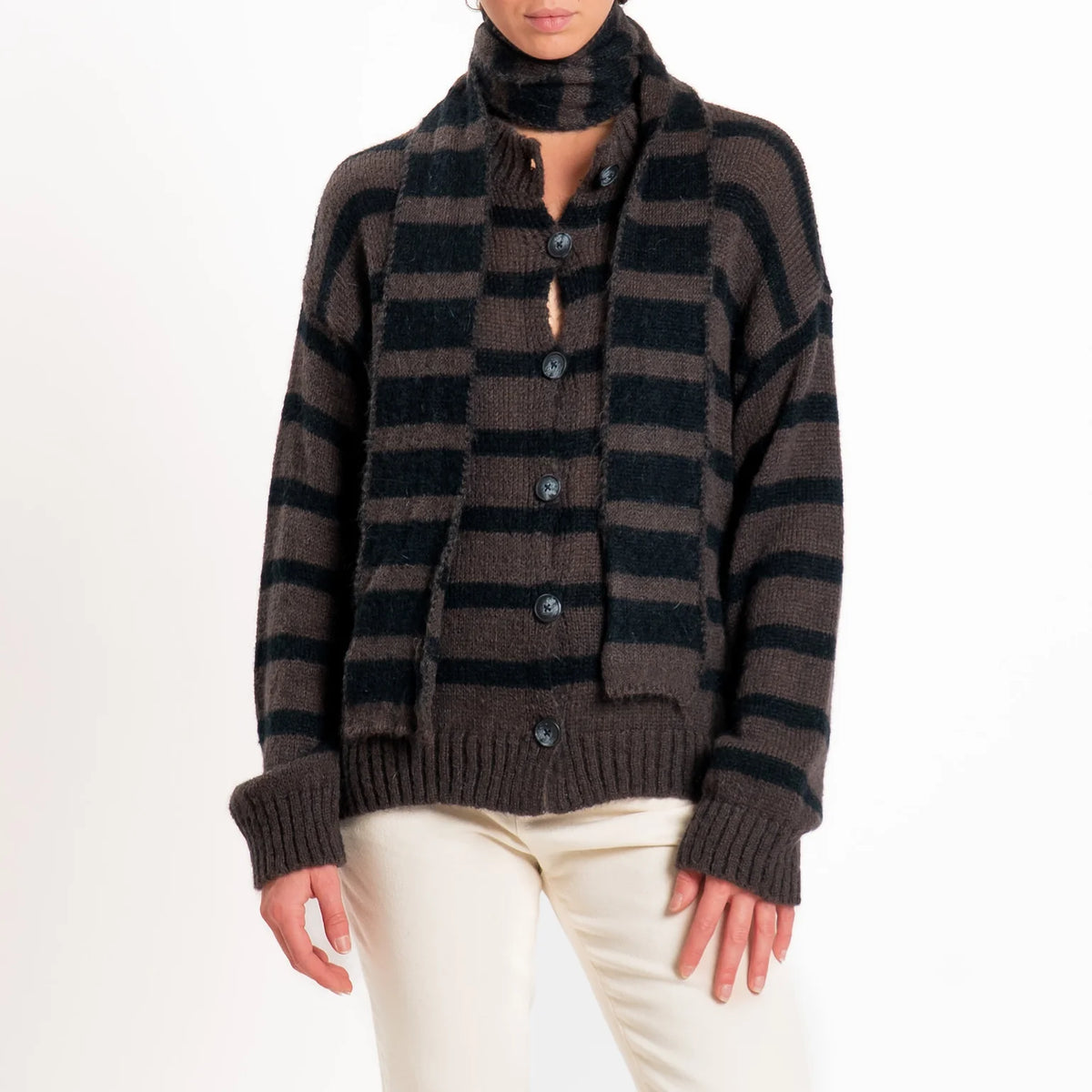 Cardigan Mohair Con Fusciacca, Cioccolato/Nero - Philia Loft