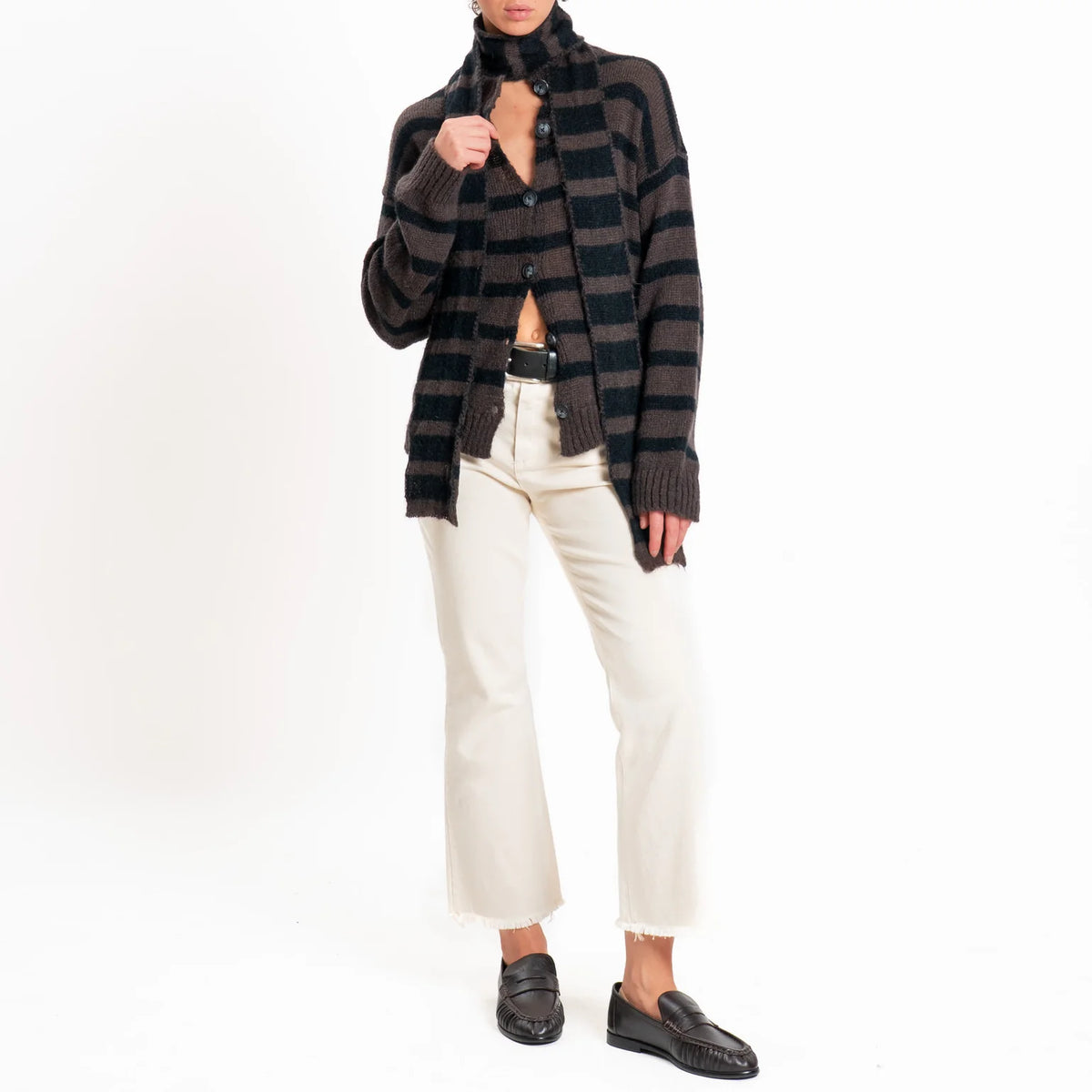 Cardigan Mohair Con Fusciacca, Cioccolato/Nero - Philia Loft